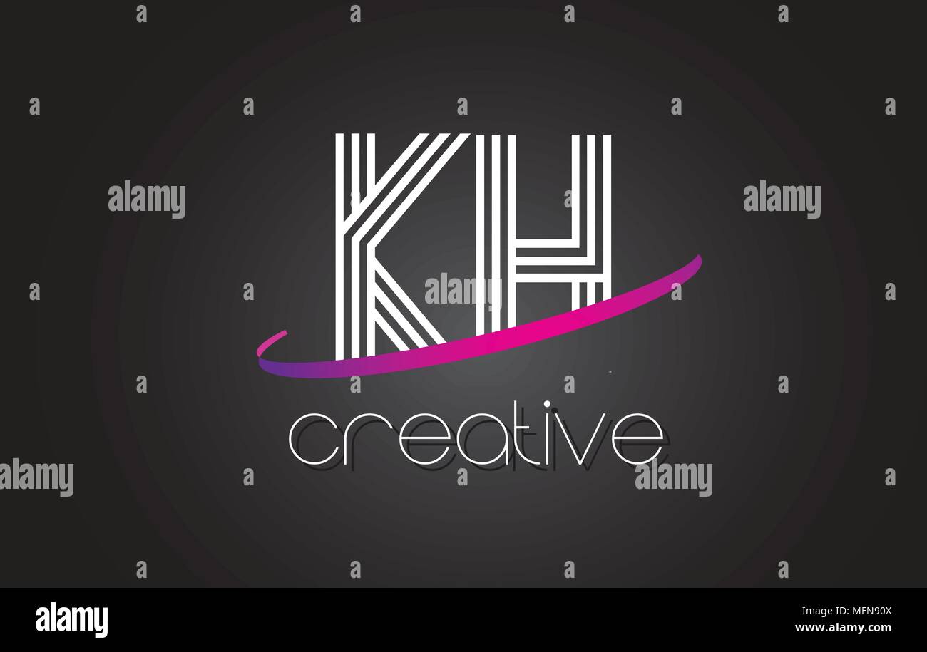 KH K H Letter Logo with Lines Design And Purple Swoosh Vector Letters ...