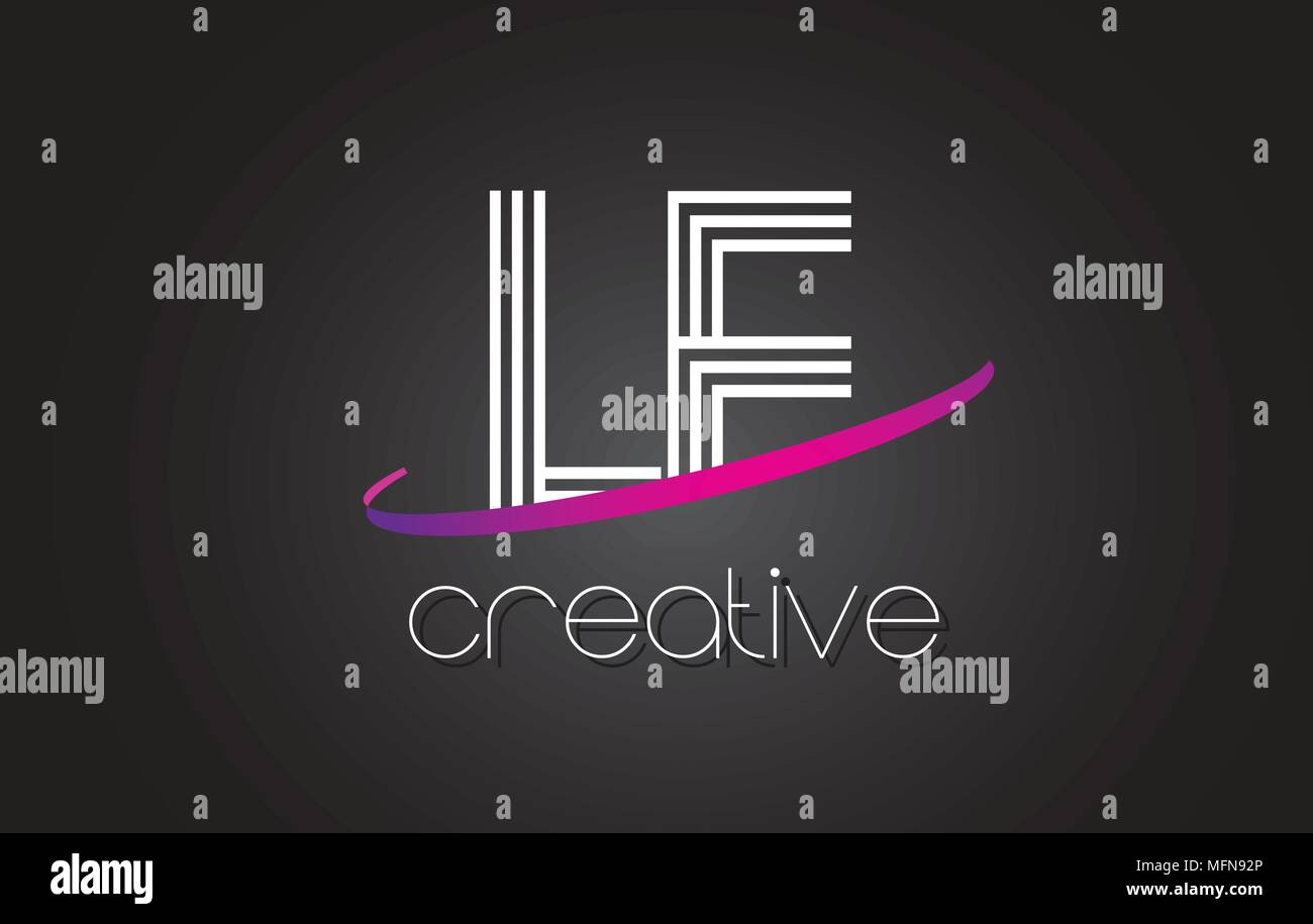 LE L E Letter Logo with Lines Design And Purple Swoosh Vector Letters ...