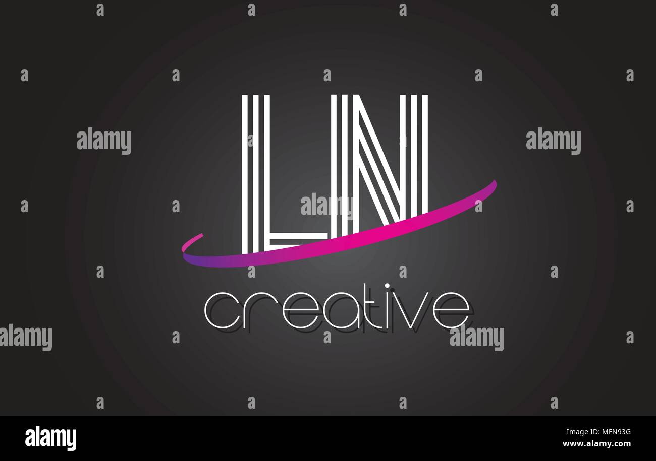LN L N Letter Logo with Lines Design And Purple Swoosh Vector Letters Illustration. Stock Vector