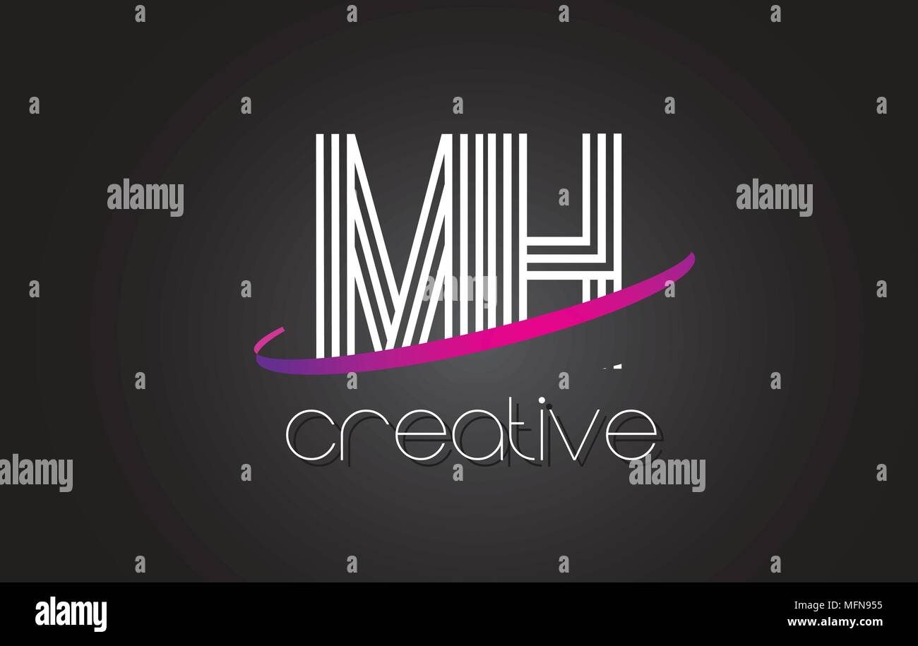 MH M H Letter Logo with Lines Design And Purple Swoosh Vector Letters ...