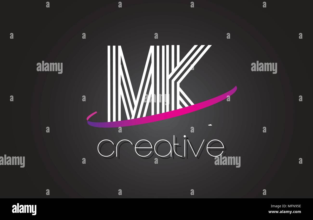 MK M K Letter Logo with Lines Design And Purple Swoosh Vector Letters ...