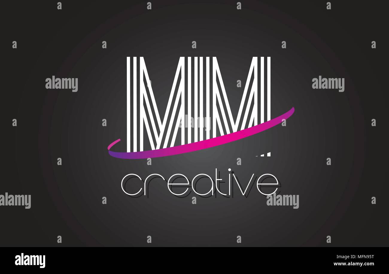 MM M M Letter Logo with Lines Design And Purple Swoosh Vector Letters ...