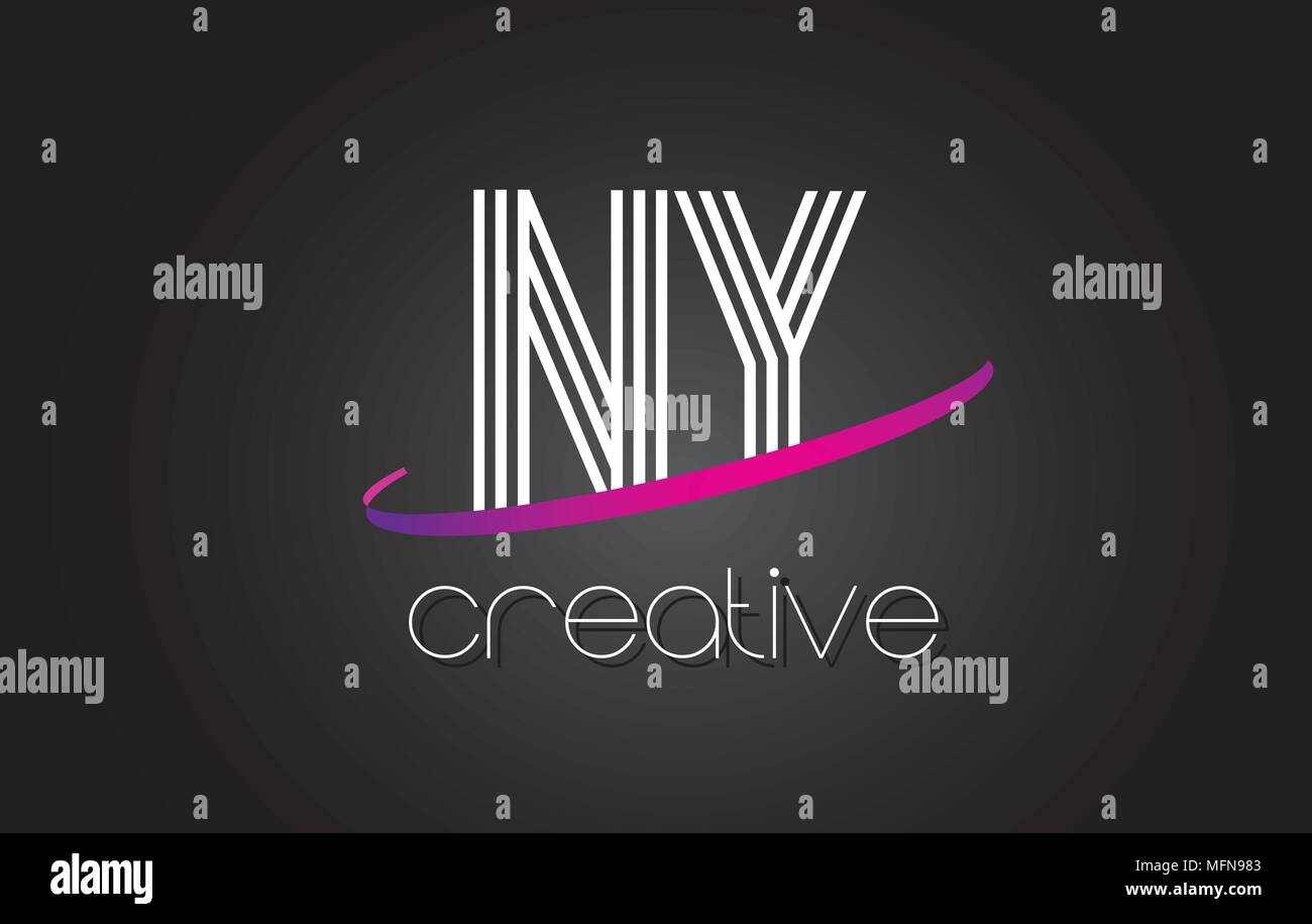 NY N Y Letter Logo with Lines Design And Purple Swoosh Vector Letters Illustration. Stock Vector