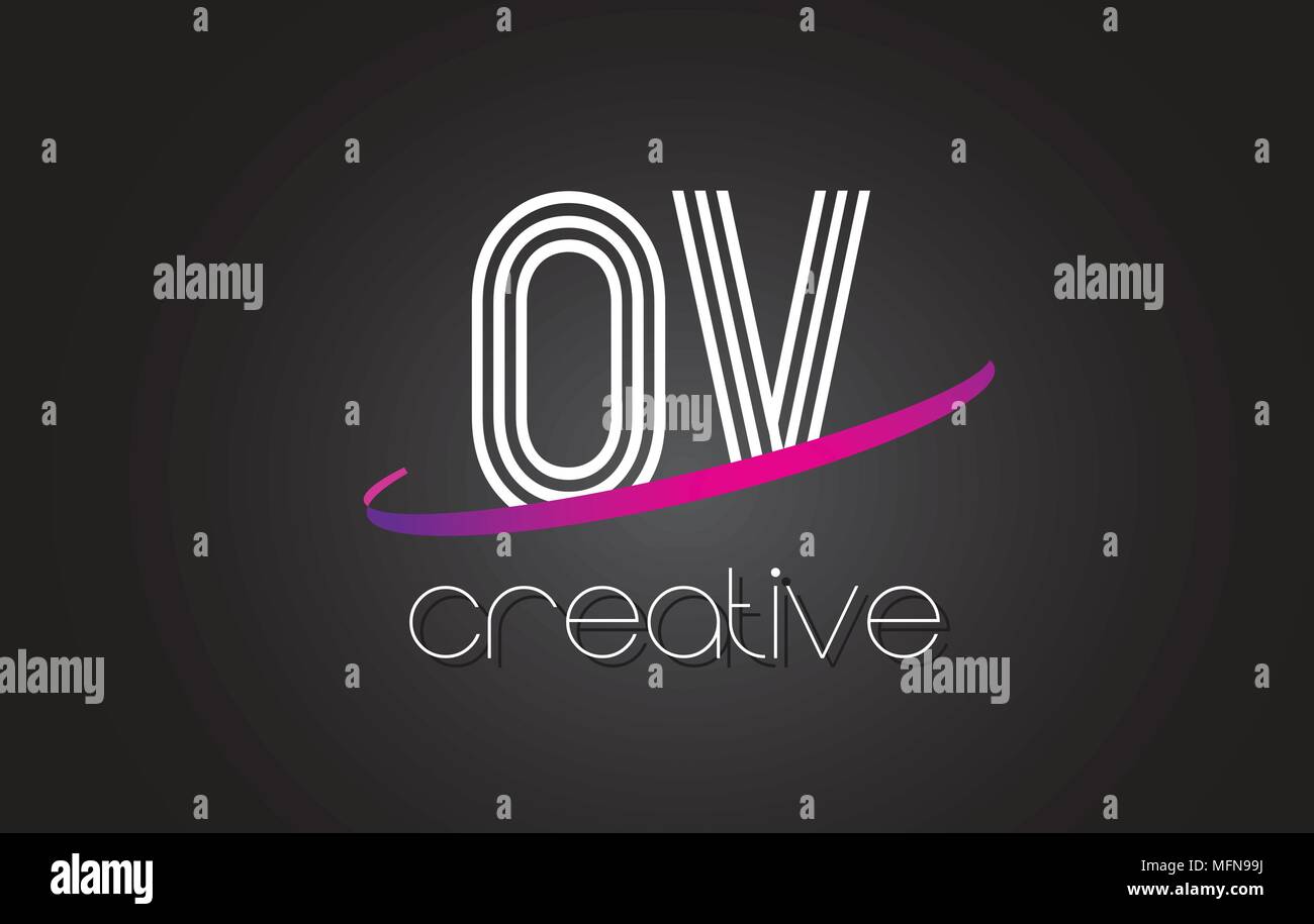 OV O V Letter Logo with Lines Design And Purple Swoosh Vector Letters ...