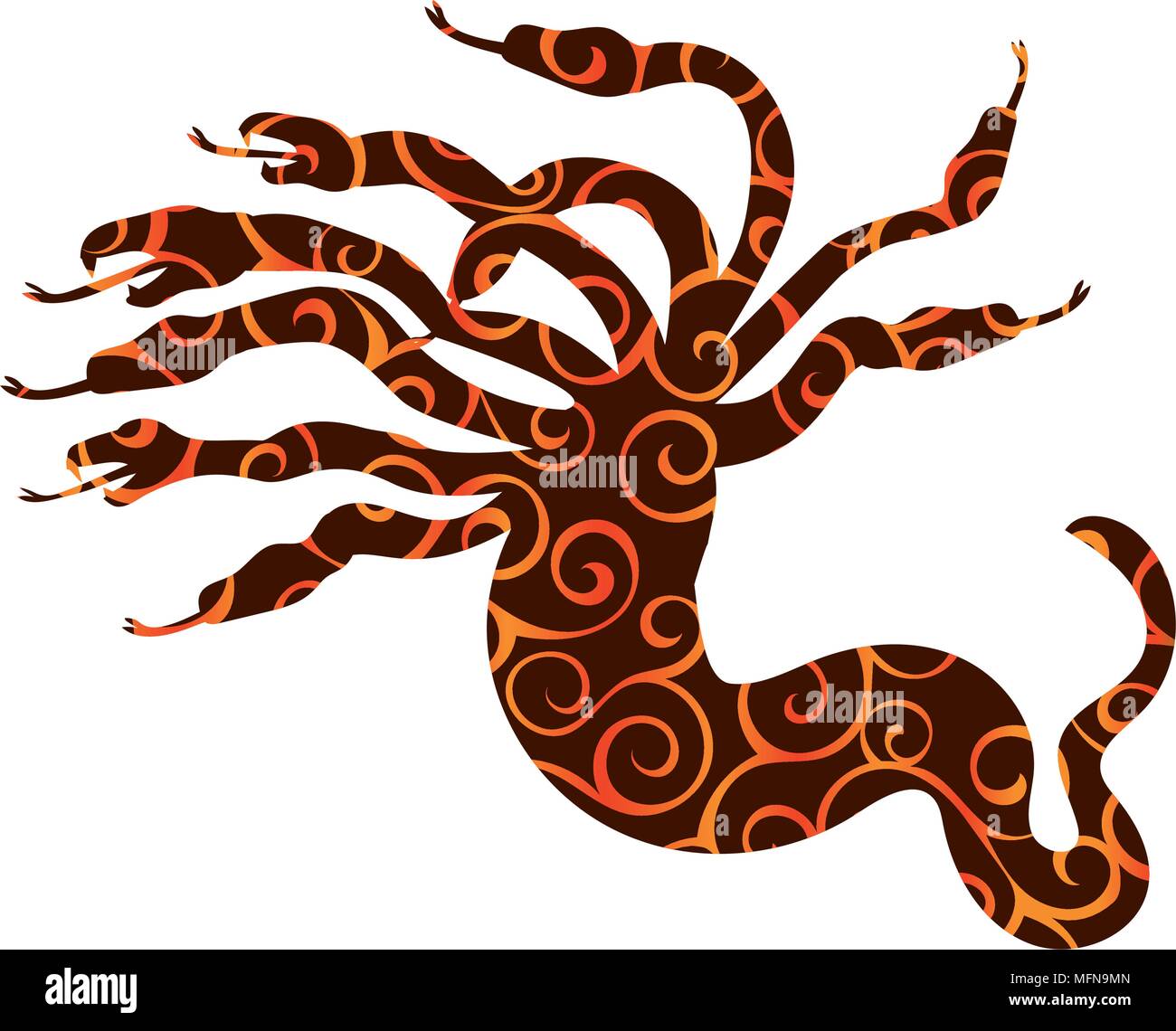 Hydra pattern silhouette ancient mythology fantasy. Vector illustration. Stock Vector