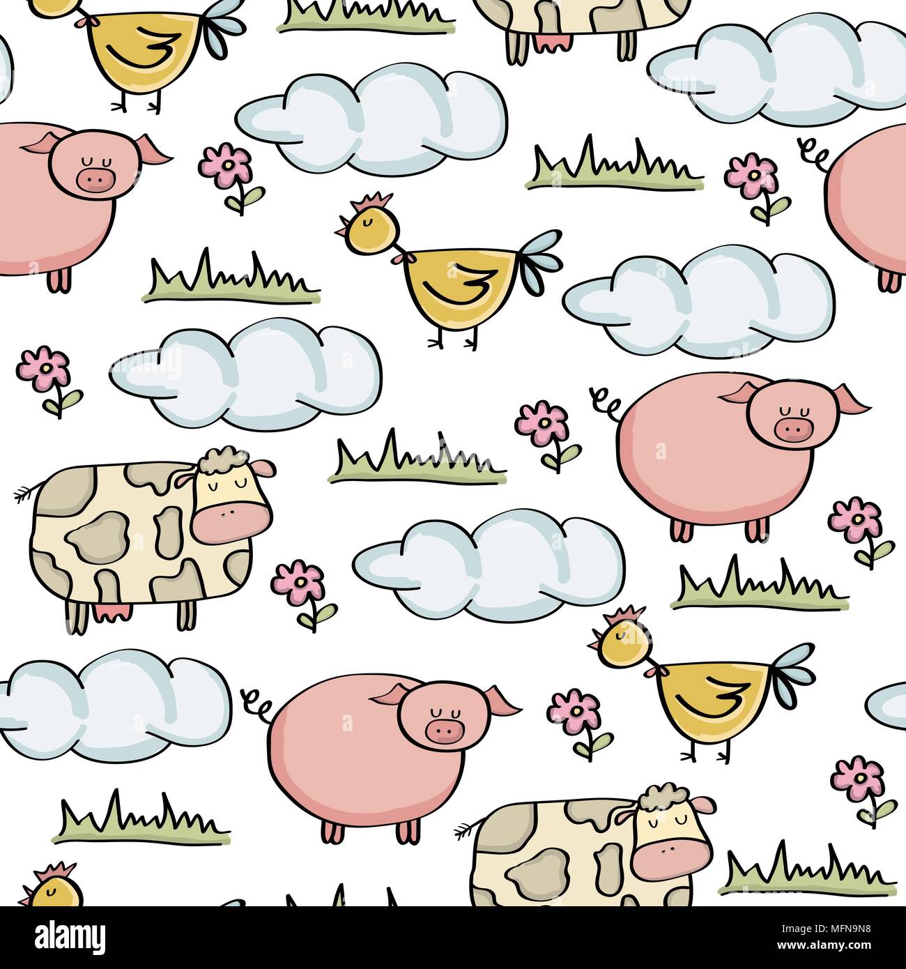 doodle seamless pattern with animal farm, vector eps 10 Stock Vector ...