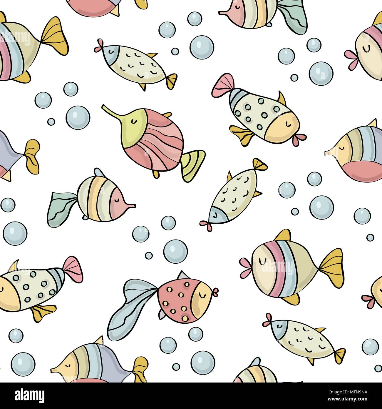 doodle seamless pattern with fishes, vector eps 10 Stock Vector