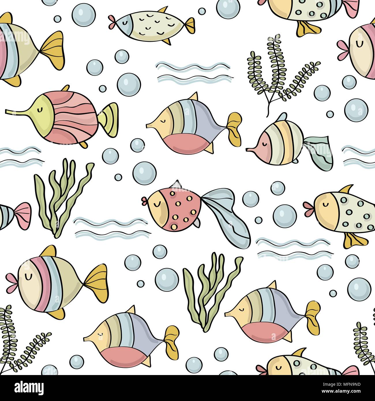 doodle seamless pattern with fishes, vector eps 10 Stock Vector
