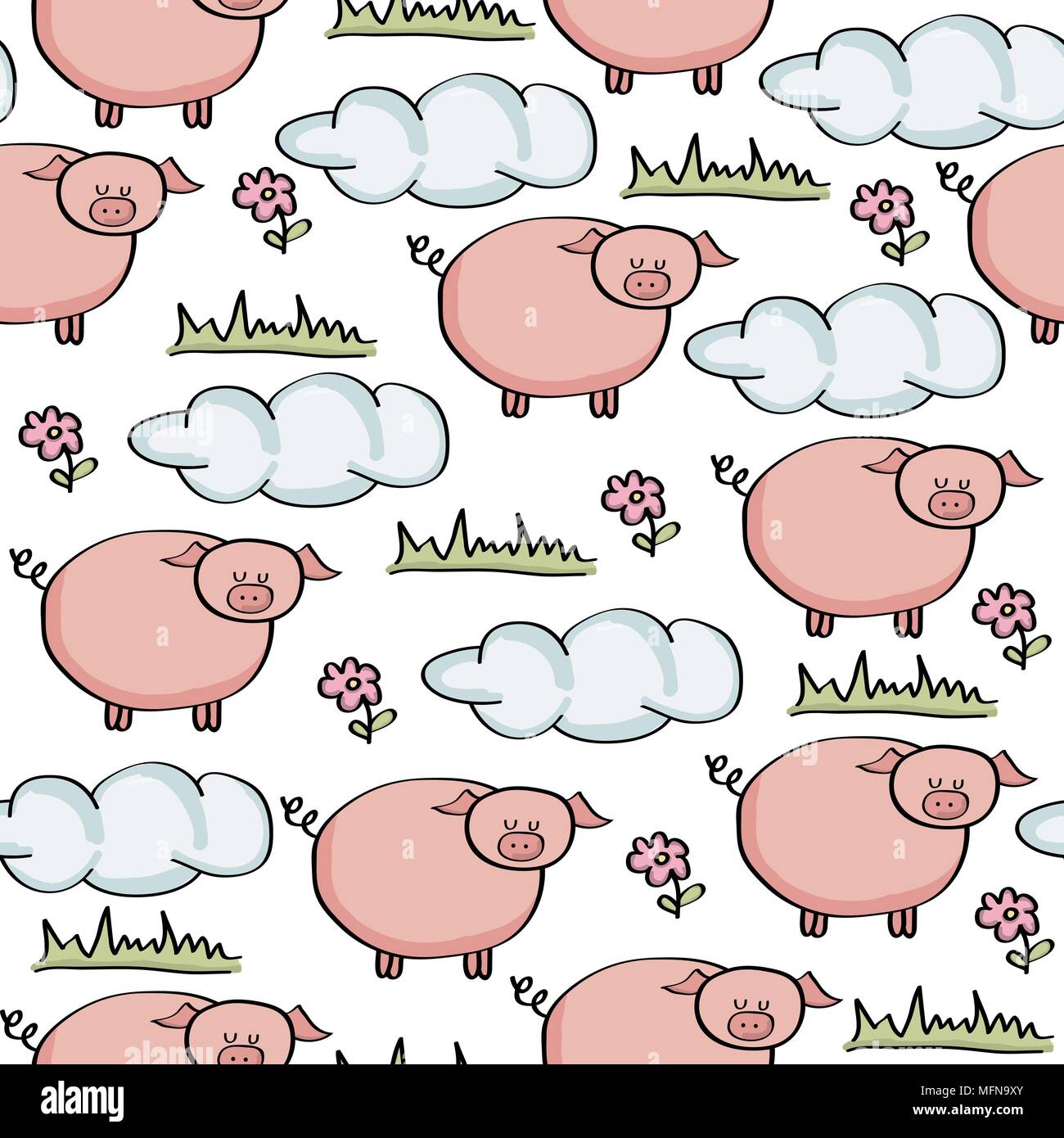doodle seamless pattern with pigs, vector eps 10 Stock Vector