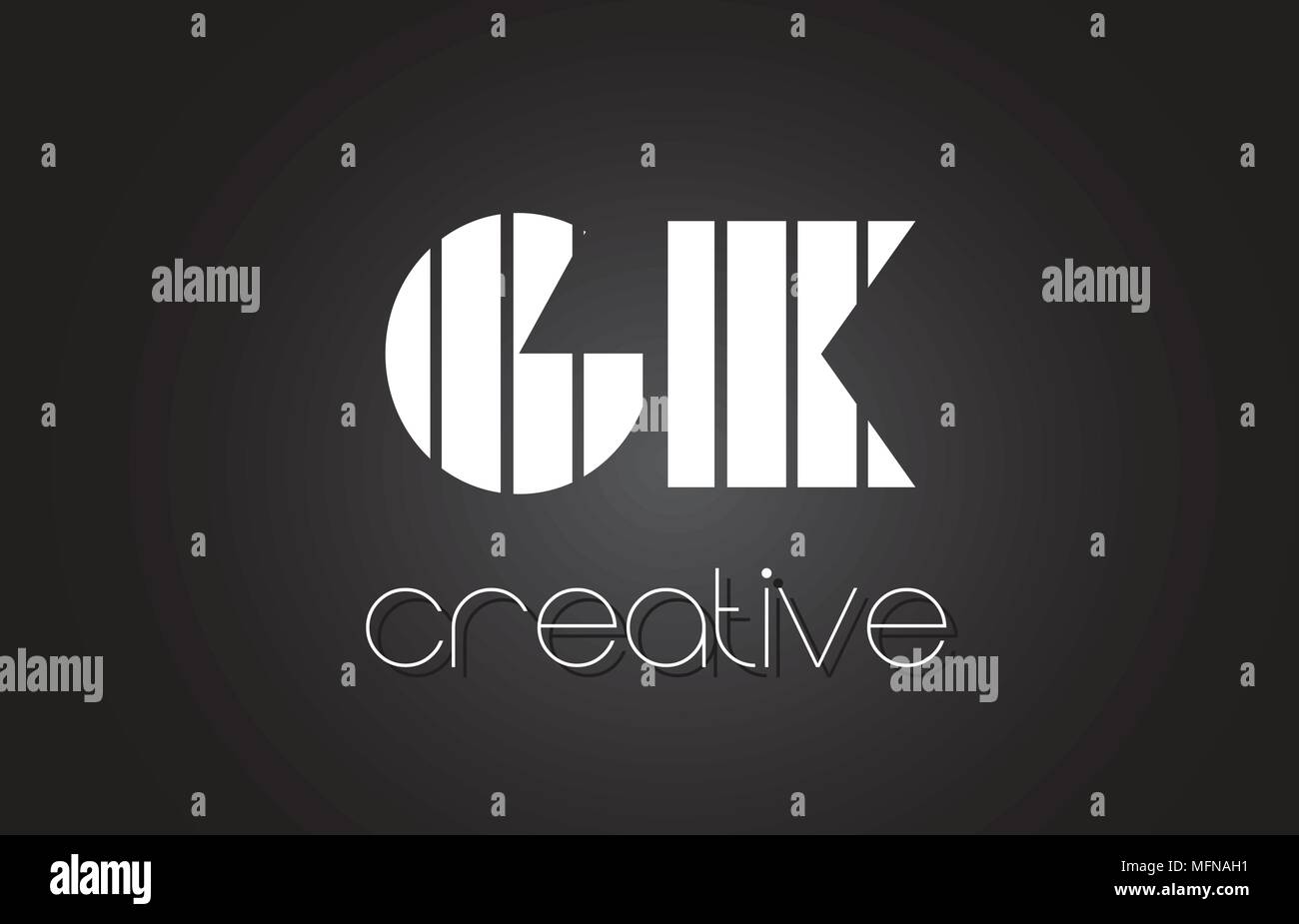 GK G K Creative Letter Logo Design With White and Black Lines Stock