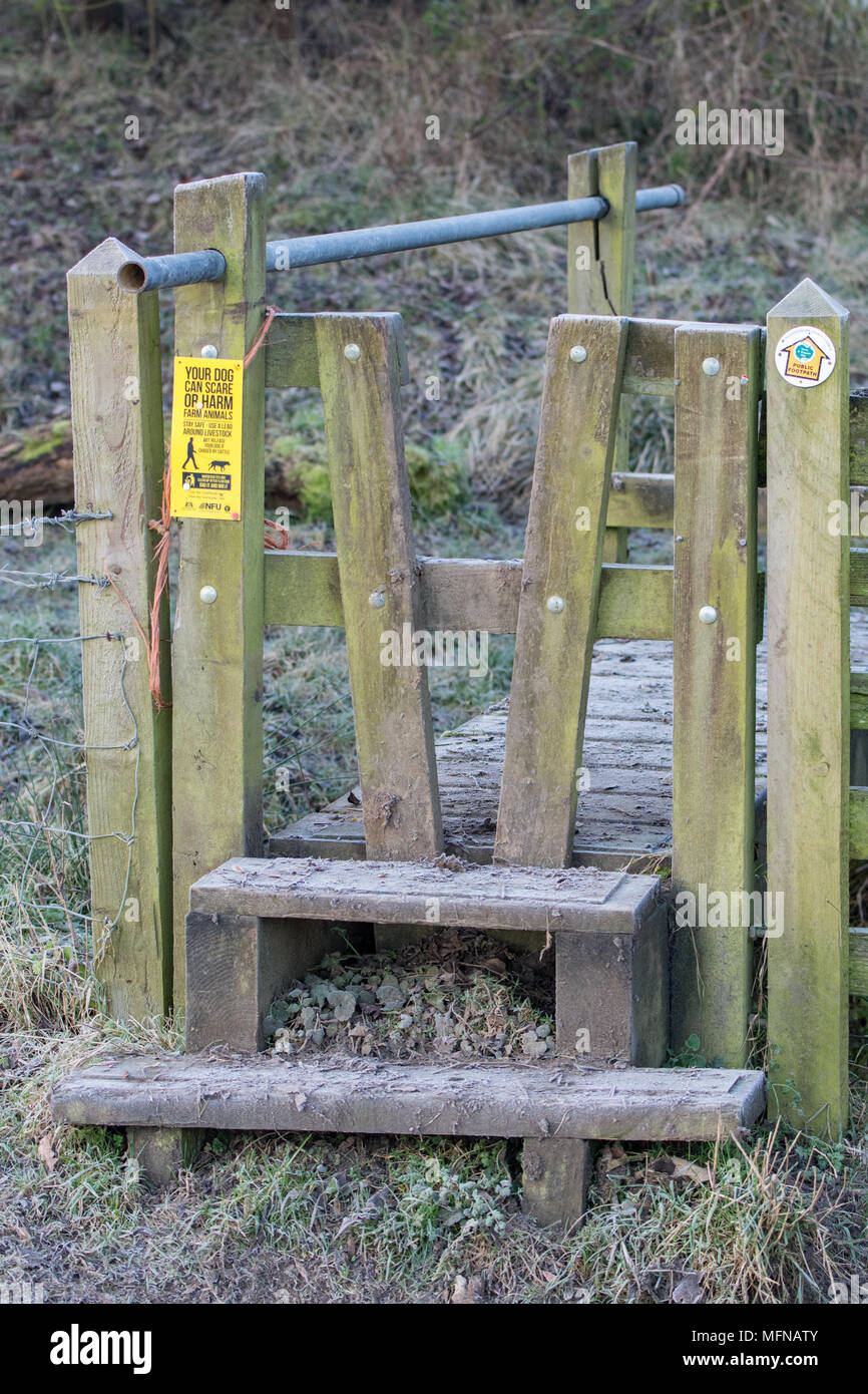 Footbridge for walkers in the Cotswolds on a frosty morning Stock Photo