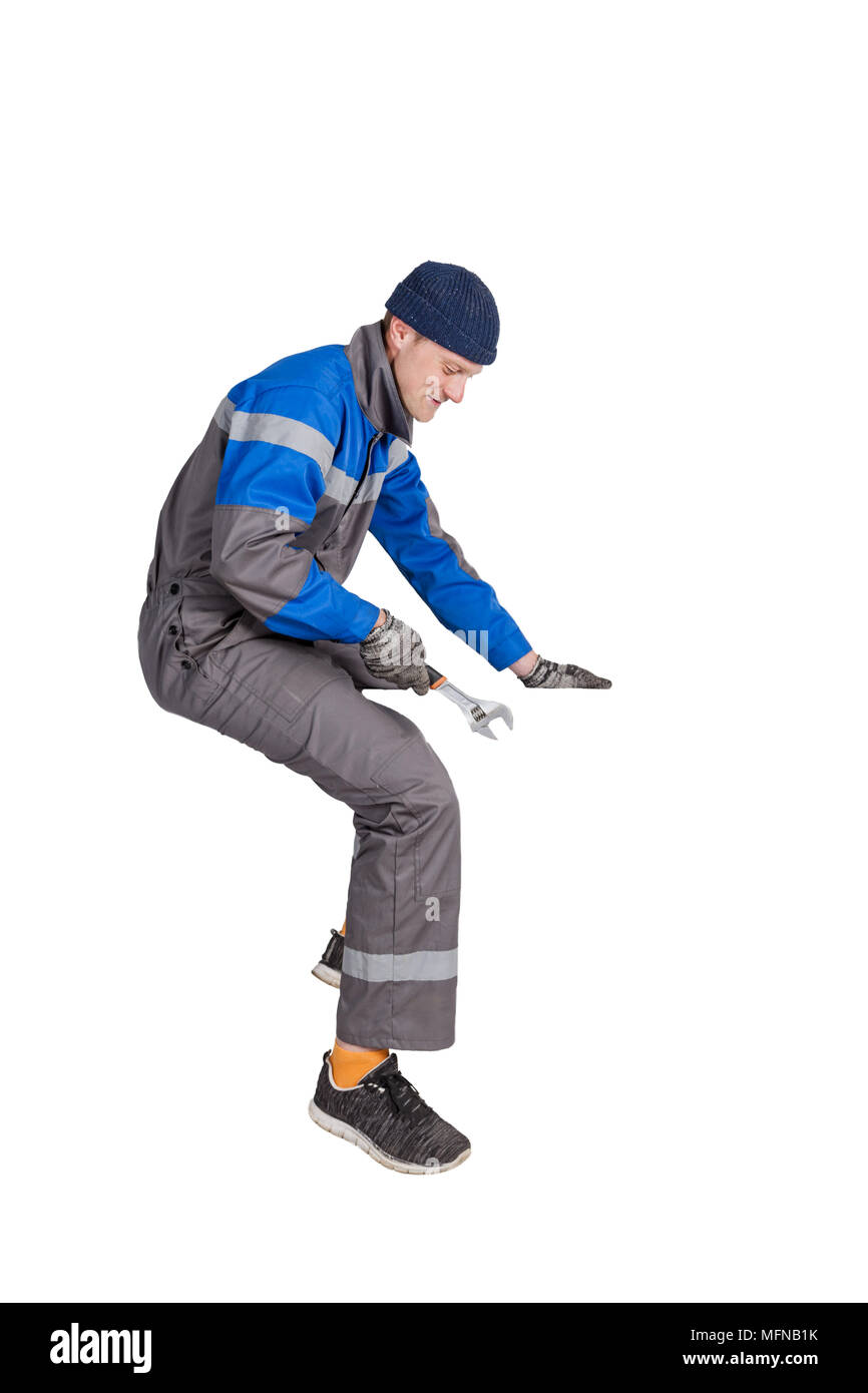 Worker, Ventilation and air conditioning installer sits, insulated Stock Photo