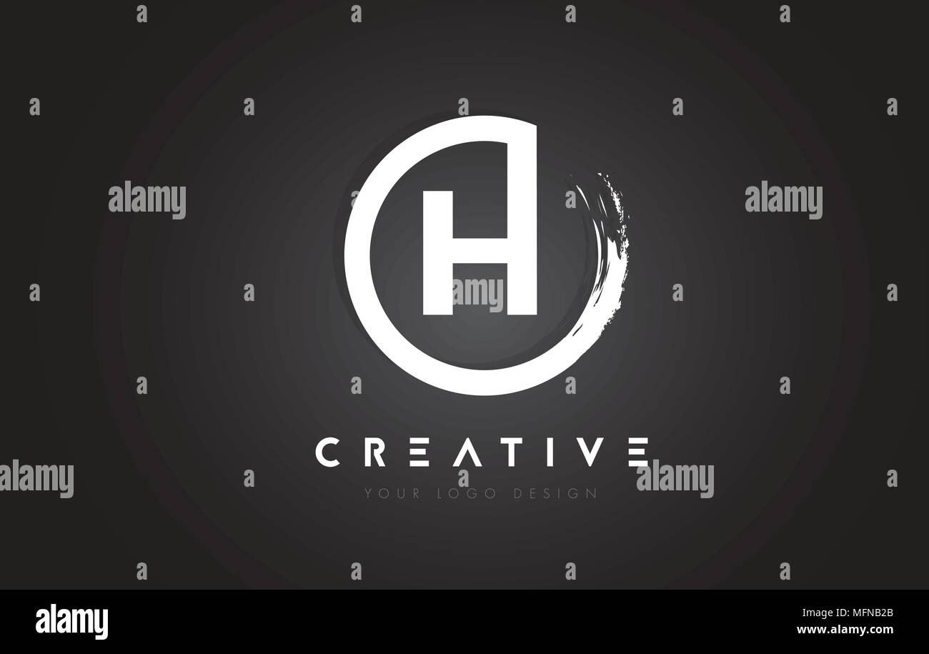H Circular Letter Logo with Circle Brush Design and Black Background ...