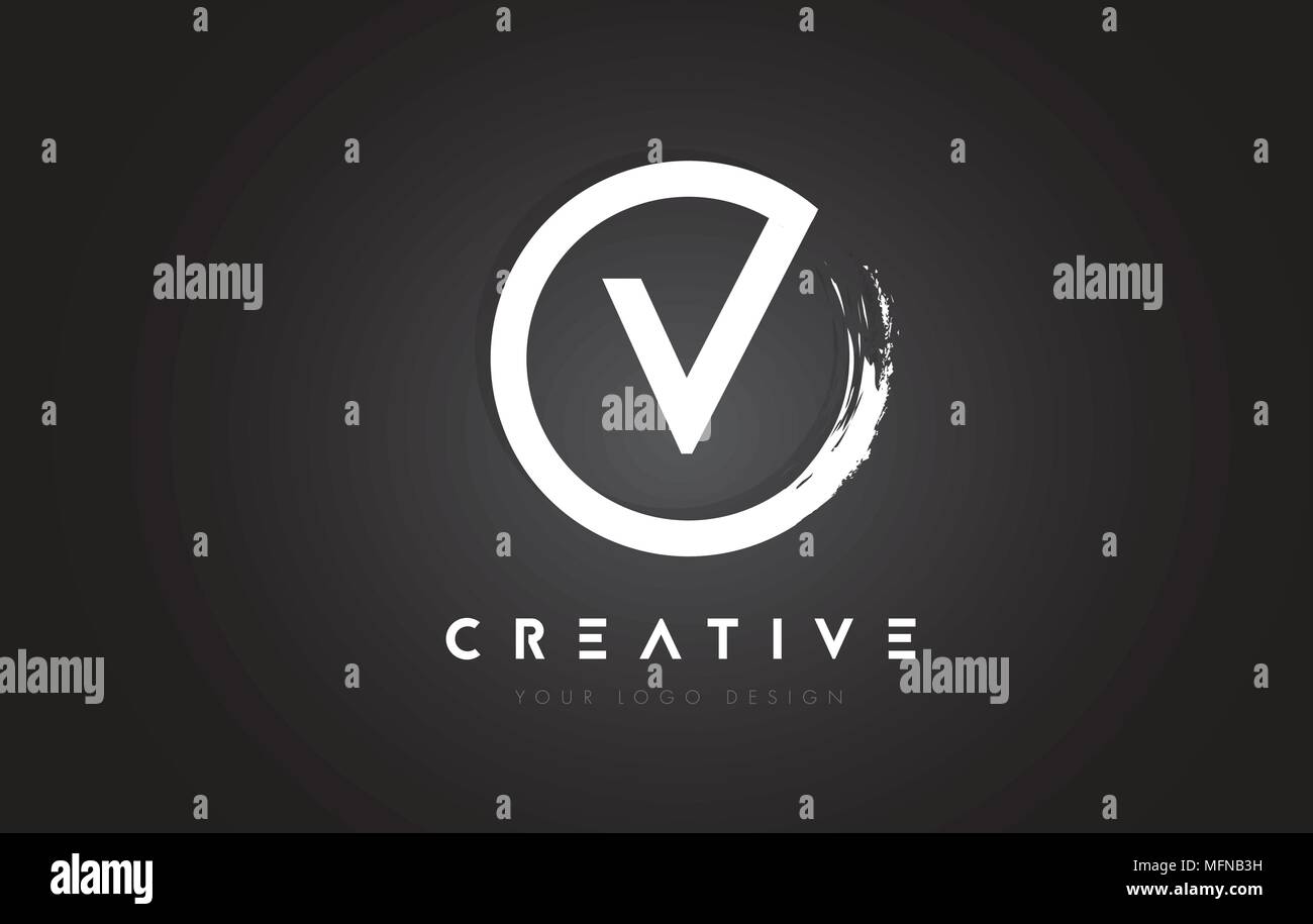 V Circular Letter Logo with Circle Brush Design and Black Background ...