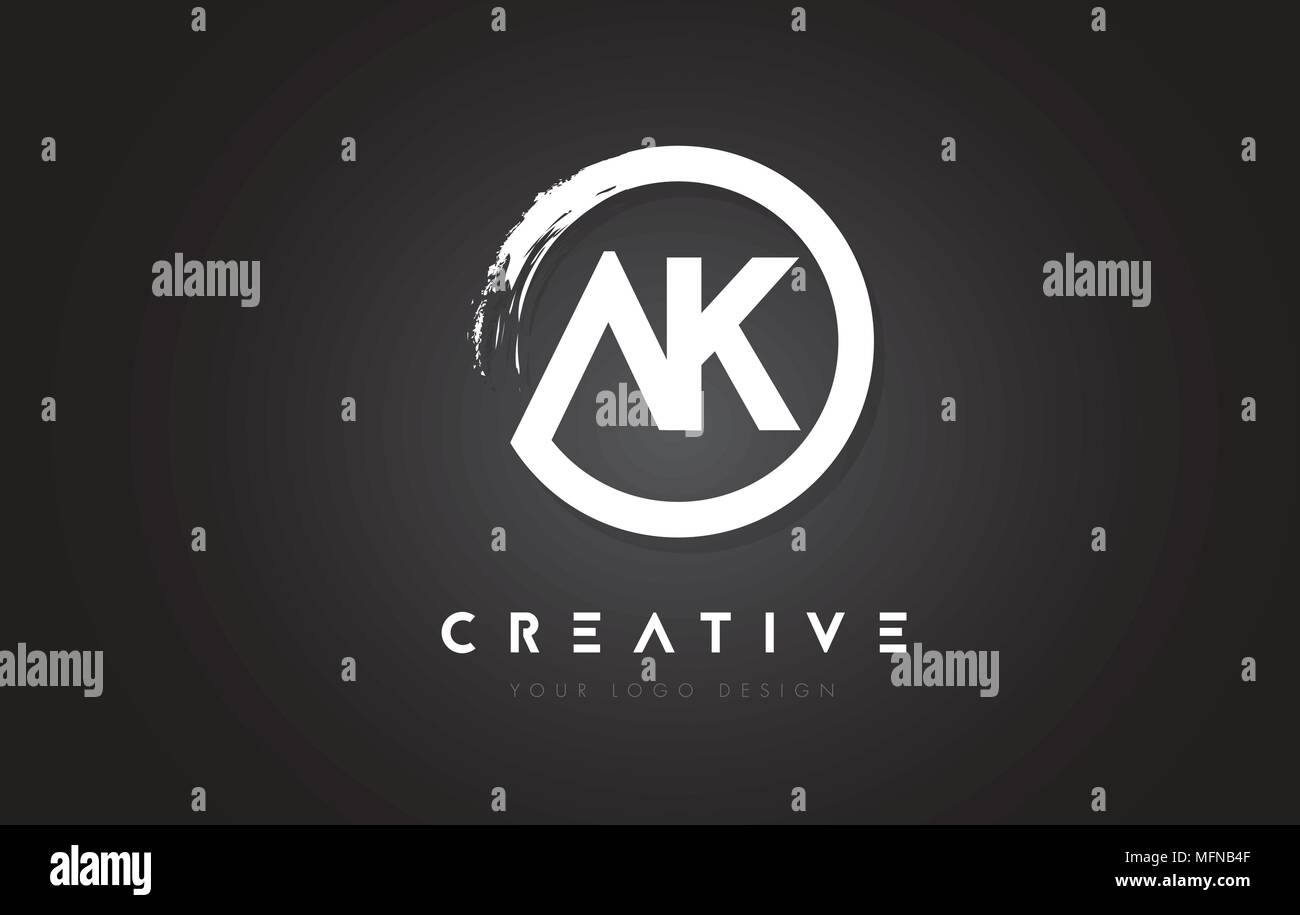 AK Circular Letter Logo with Circle Brush Design and Black Background ...