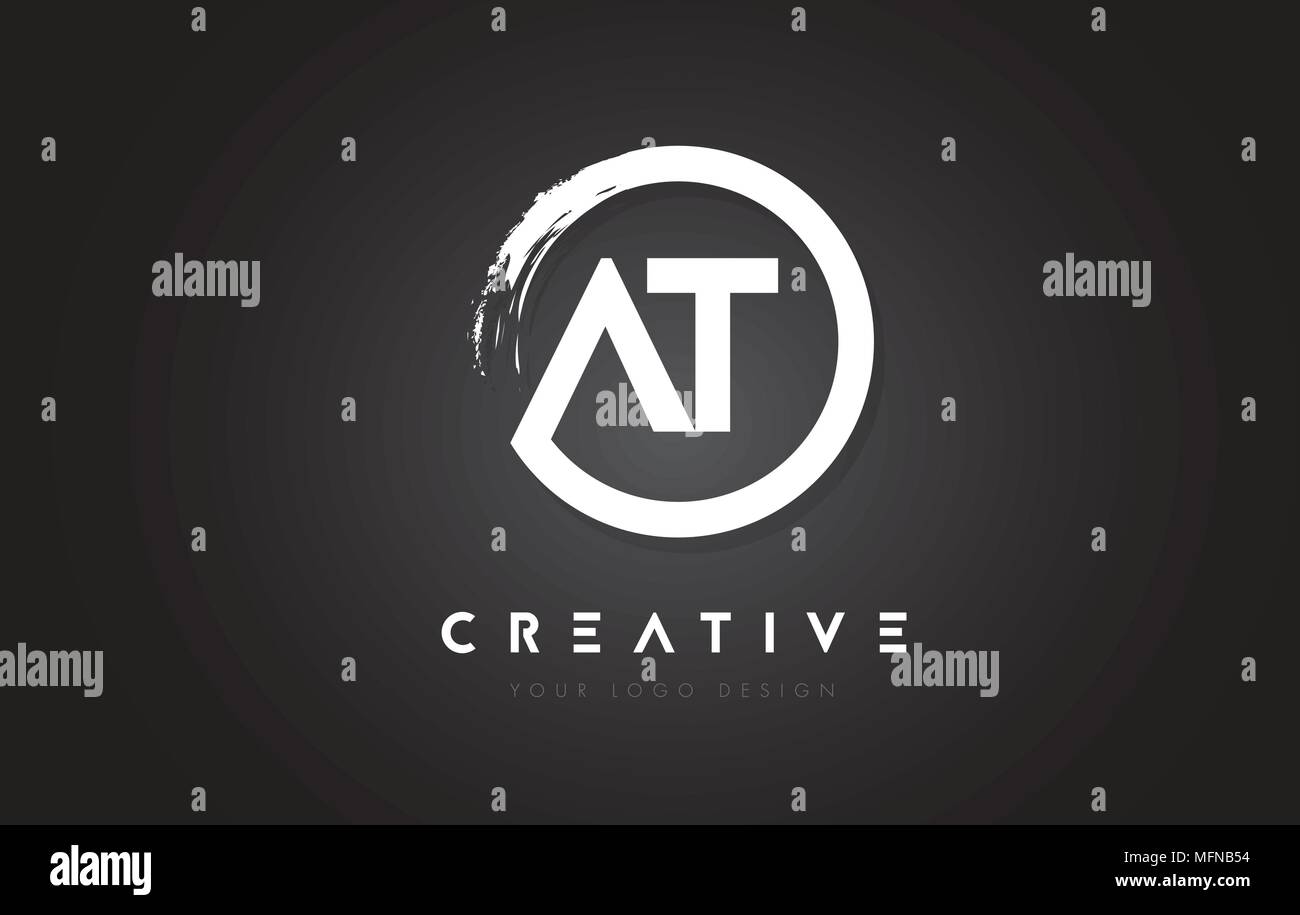 AT Circular Letter Logo with Circle Brush Design and Black Background ...