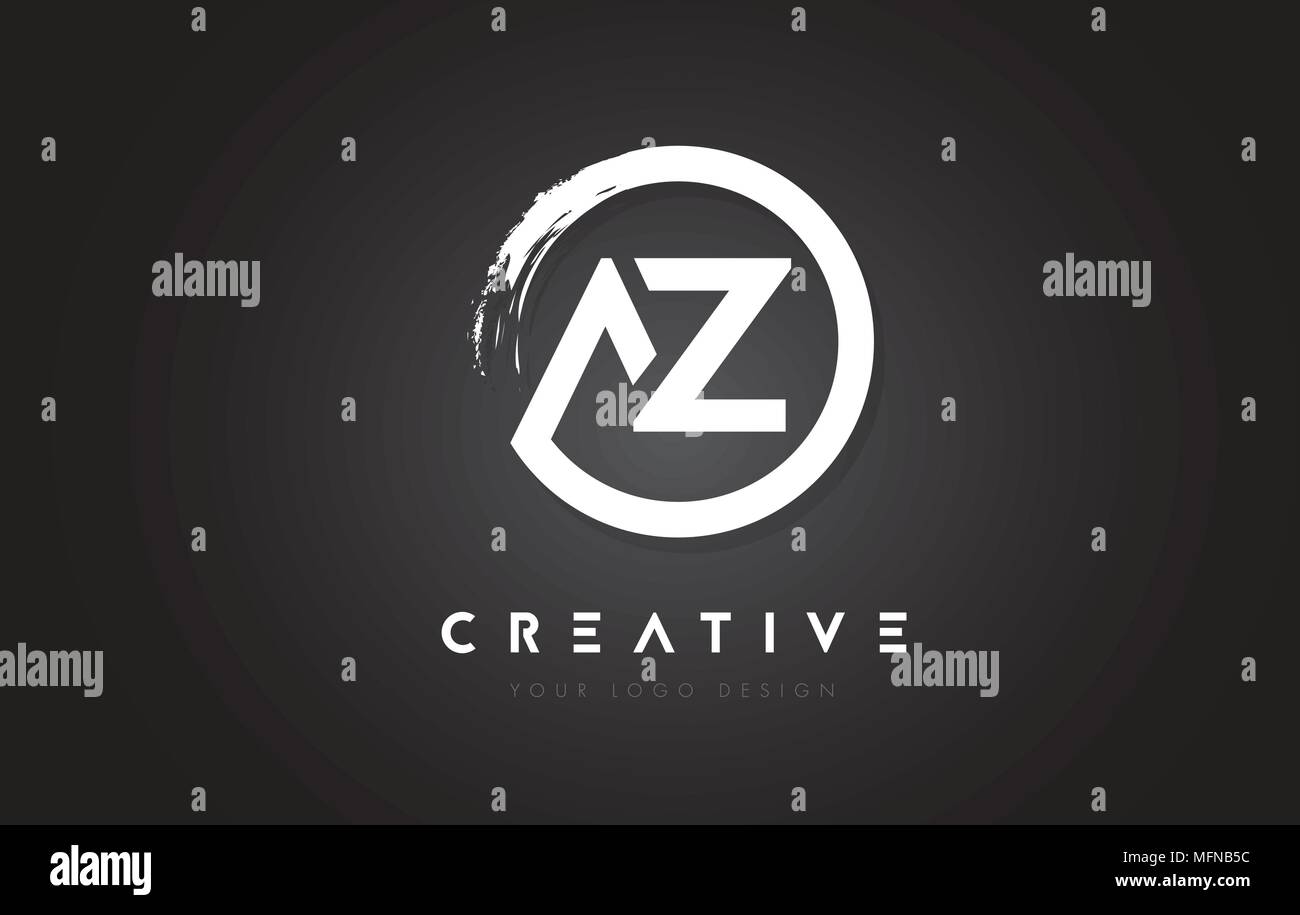 AZ Circular Letter Logo with Circle Brush Design and Black Background ...