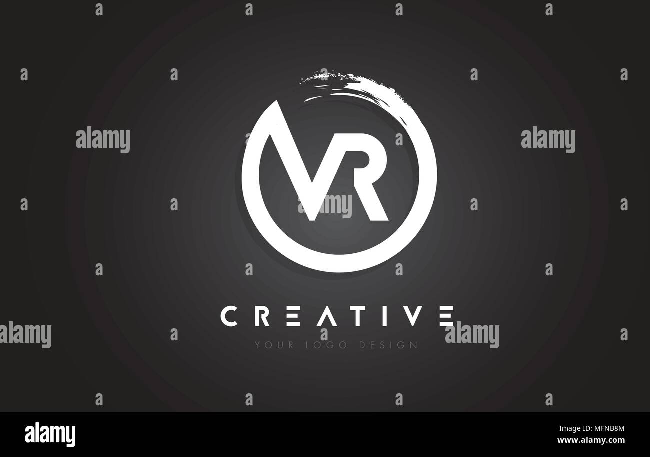 VR Circular Letter Logo with Circle Brush Design and Black Background ...