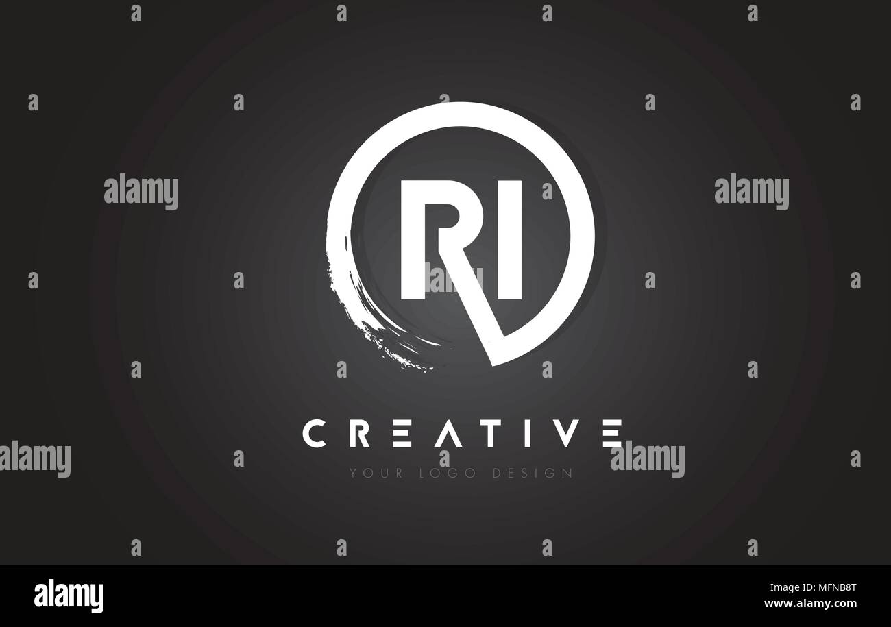 RI Circular Letter Logo with Circle Brush Design and Black Background ...