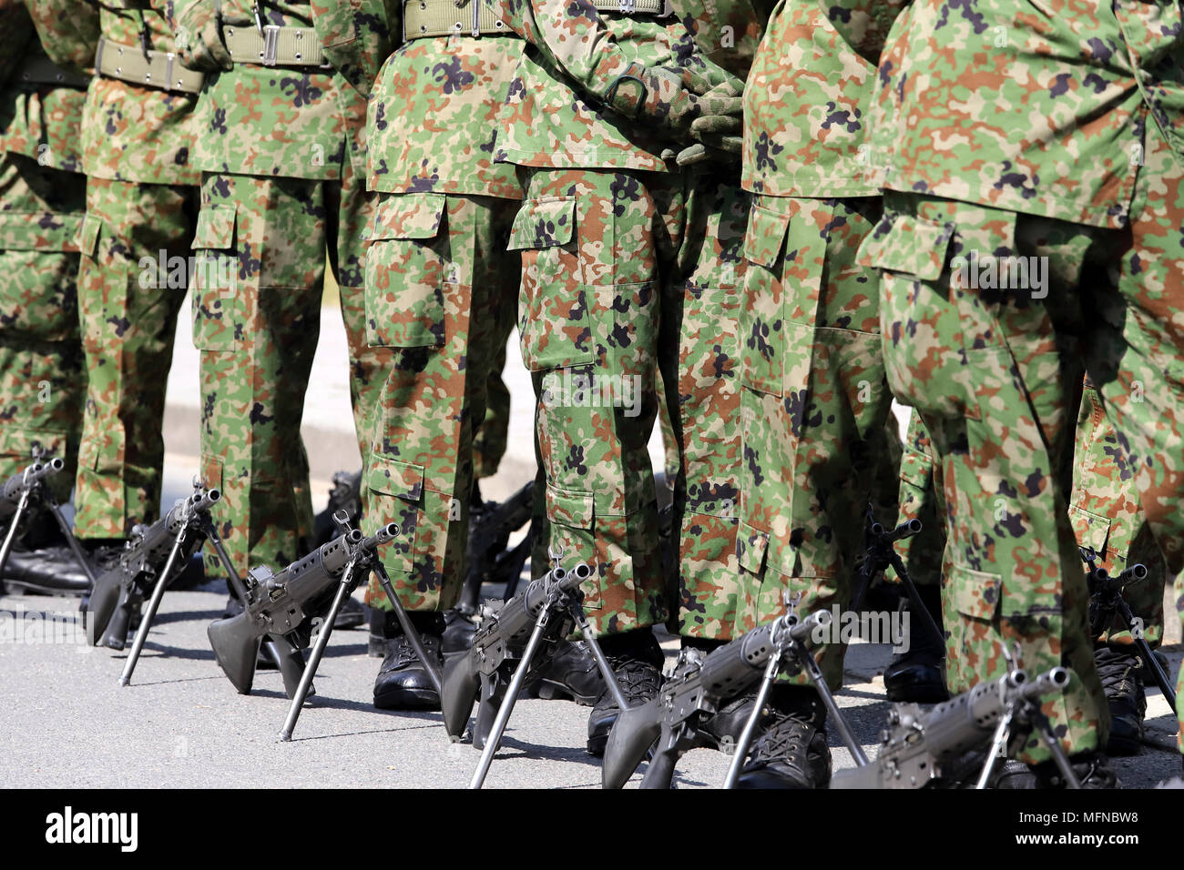 Japanese armed marching soldiers with rifle, Japan Self Defense Forces