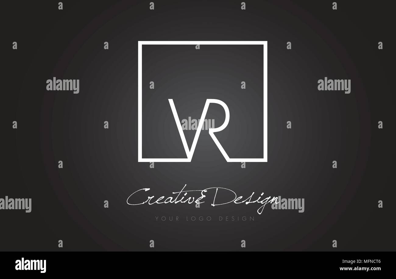VR Square Framed Letter Logo Design Vector with Black and White Colors ...