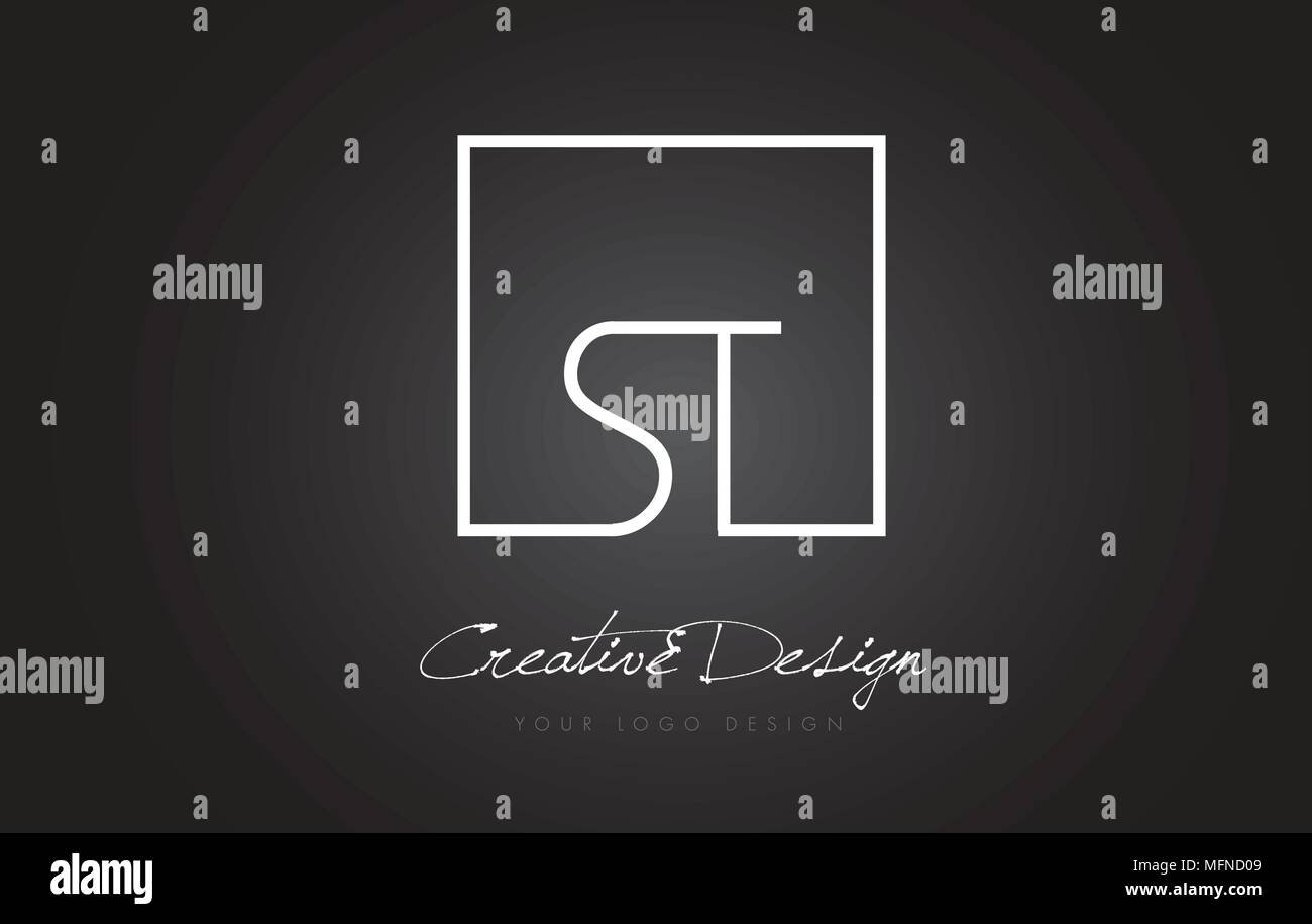 ST Square Framed Letter Logo Design Vector with Black and White Colors ...