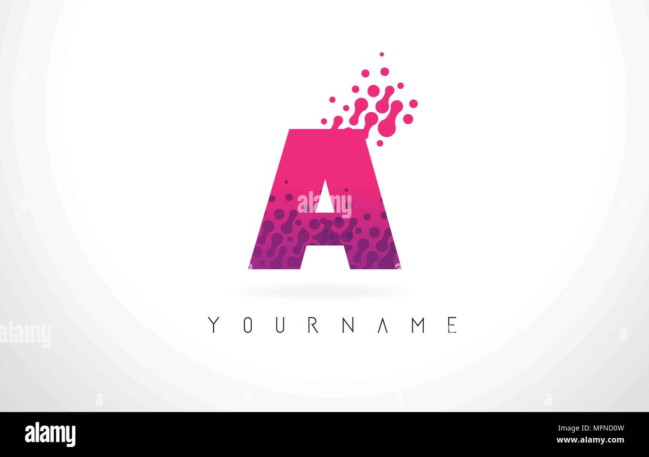 A Letter Logo with Pink Letters and Purple Color Particles Dots Design ...