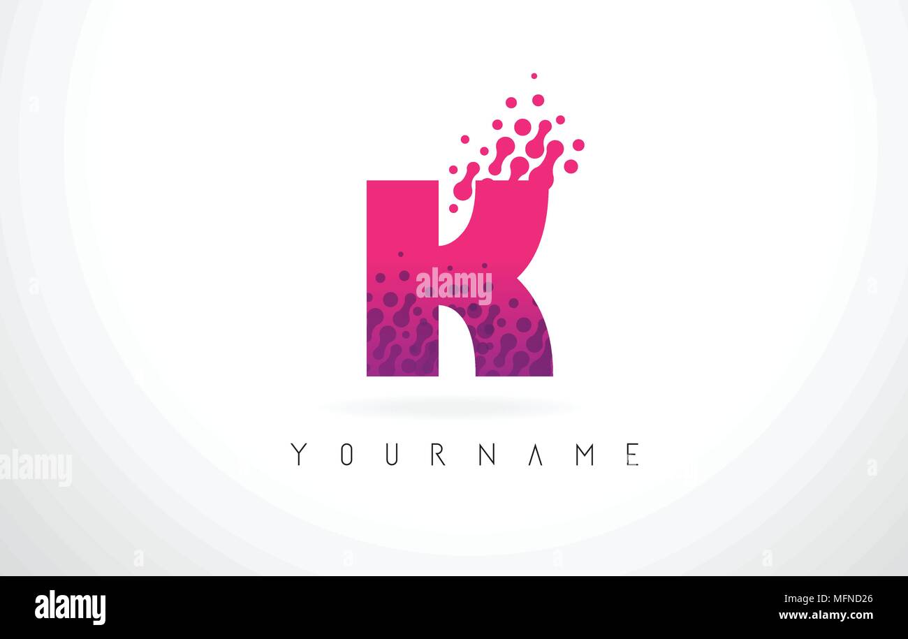 K Letter Logo With Pink Letters And Purple Color Particles