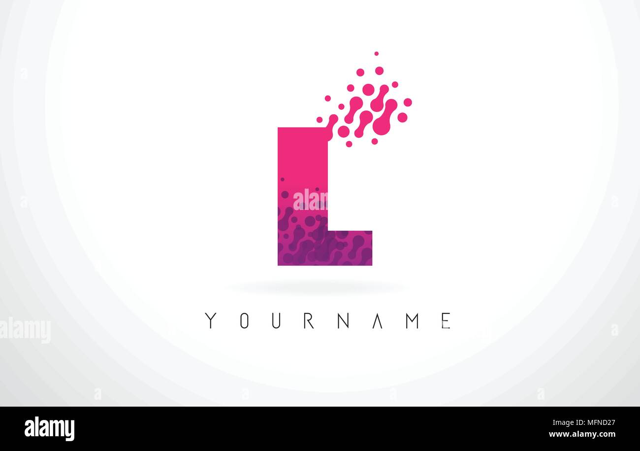 L Letter Logo with Pink Letters and Purple Color Particles Dots Design ...