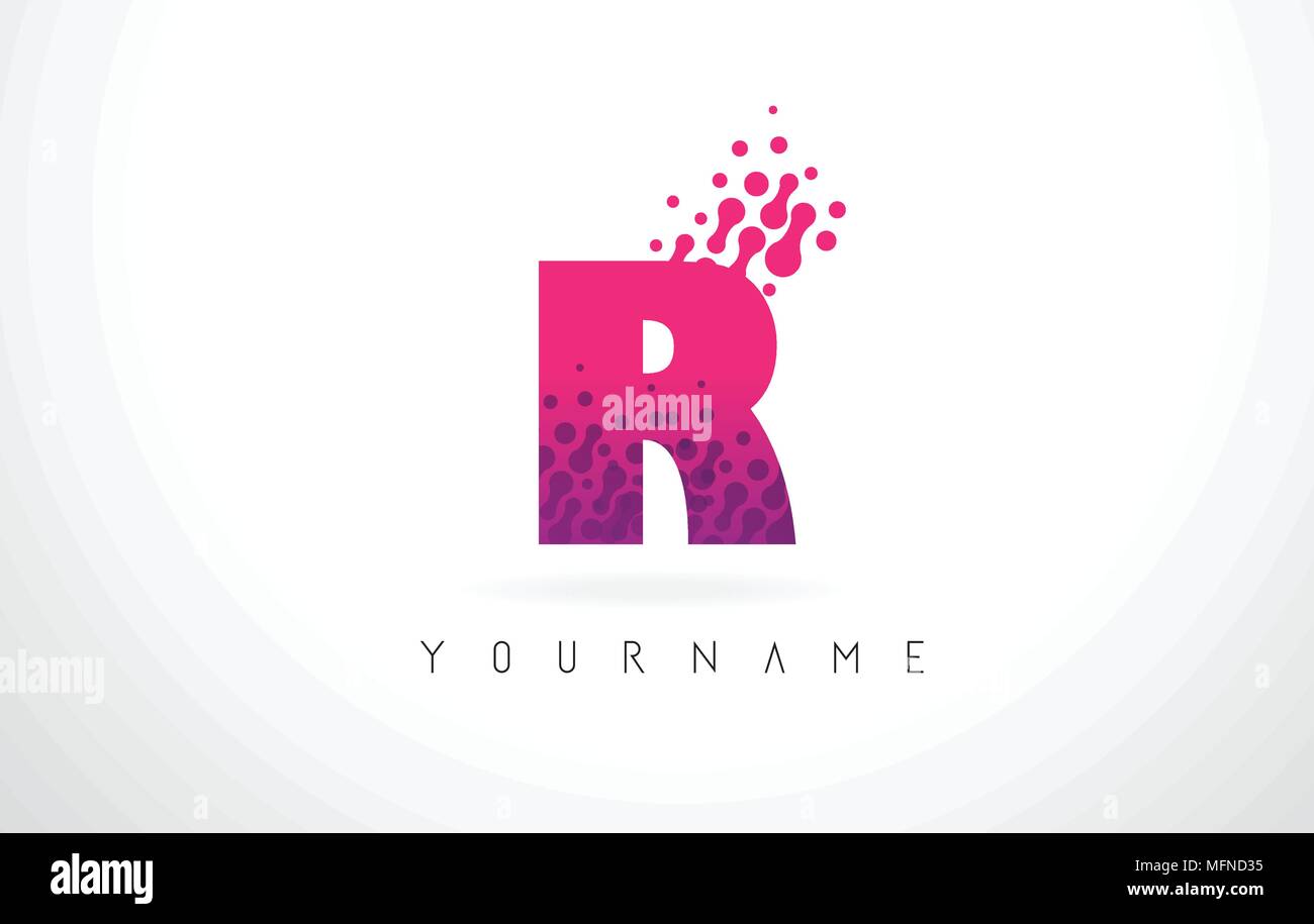R Letter Logo with Pink Letters and Purple Color Particles Dots Design ...