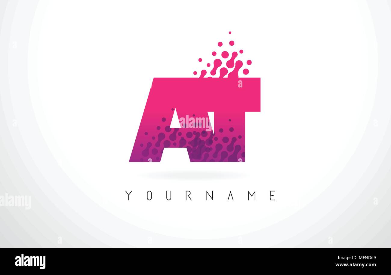 AT A T Letter Logo with Pink Letters and Purple Color Particles Dots ...