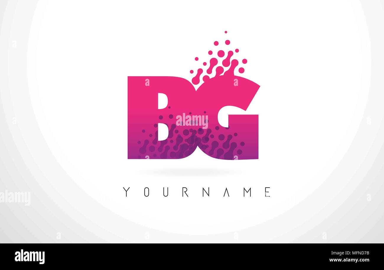 BG B G Letter Logo with Pink Letters and Purple Color Particles Dots Design. Stock Vector