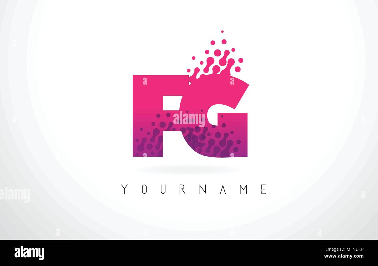 FG F G Letter Logo with Pink Letters and Purple Color Particles Dots ...