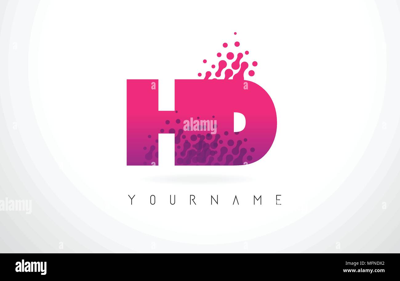 HD H D Letter Logo with Pink Letters and Purple Color Particles Dots ...