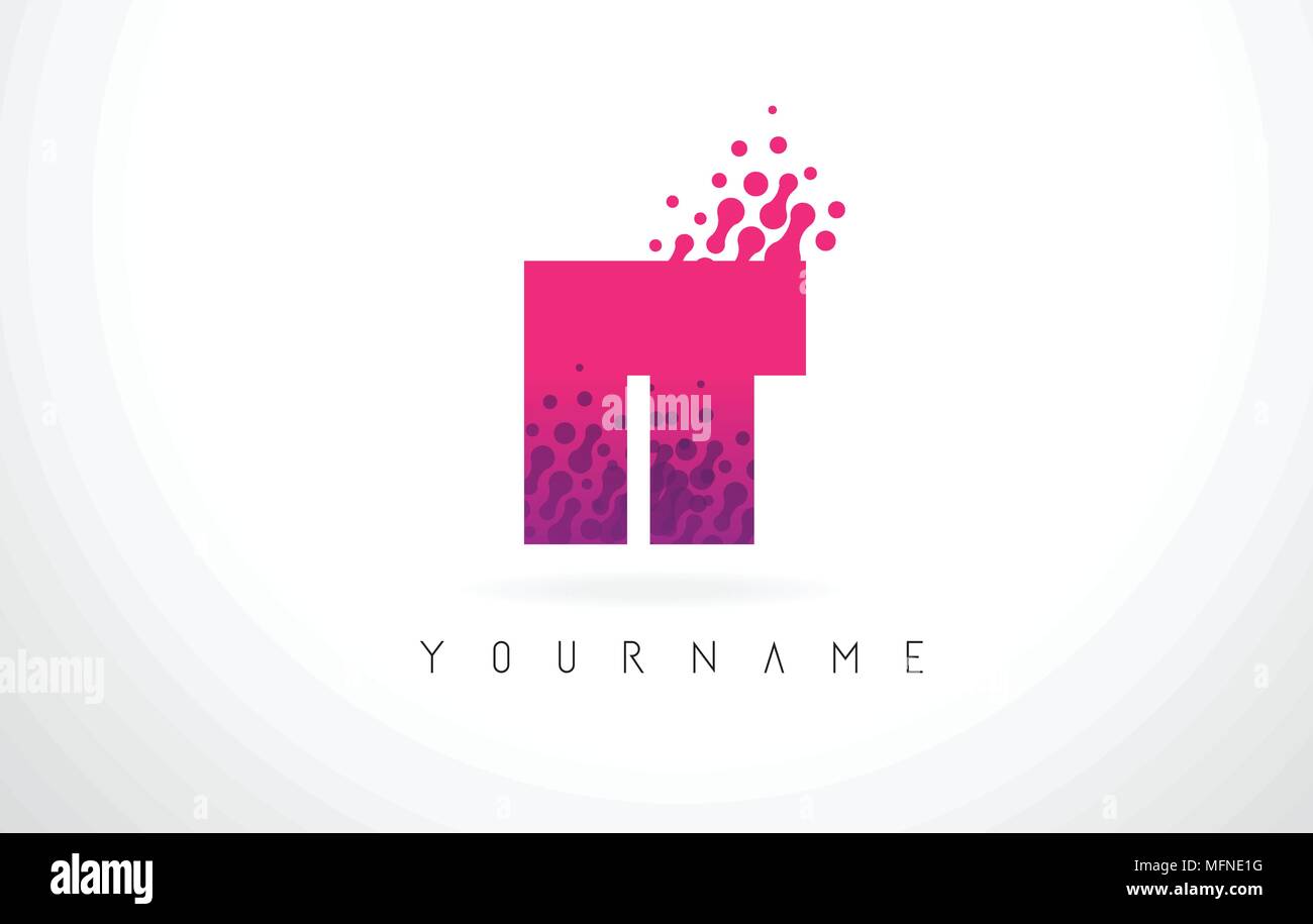 IT I T Letter Logo with Pink Letters and Purple Color Particles Dots ...