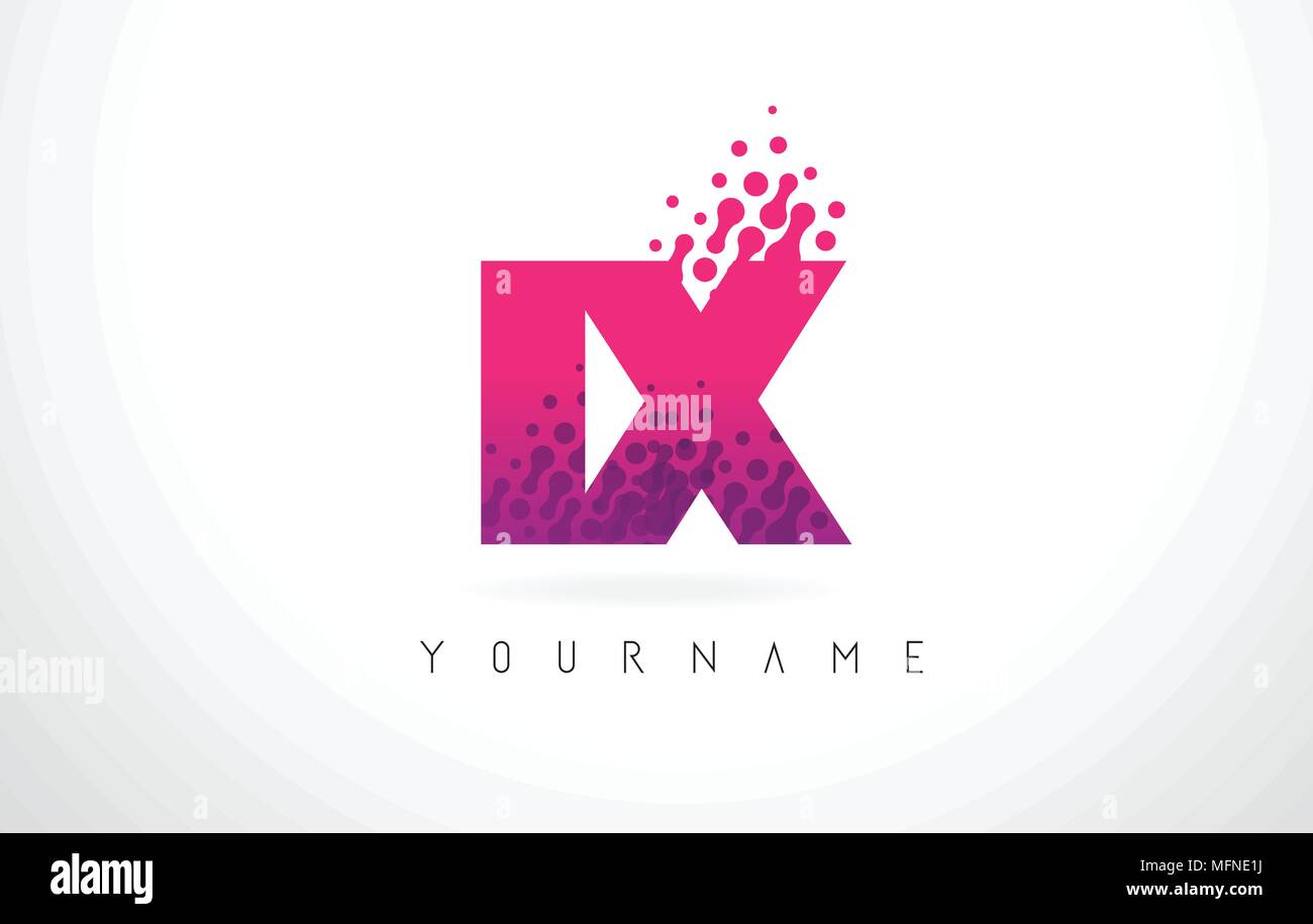 IX I X Letter Logo with Pink Letters and Purple Color Particles Dots Design. Stock Vector