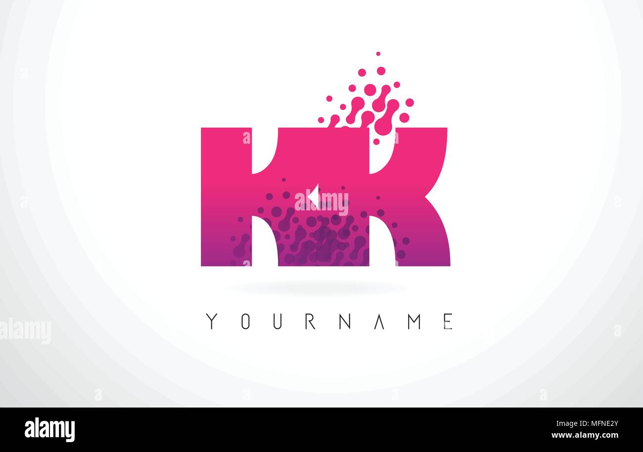 KK K K Letter Logo with Pink Letters and Purple Color Particles Dots ...