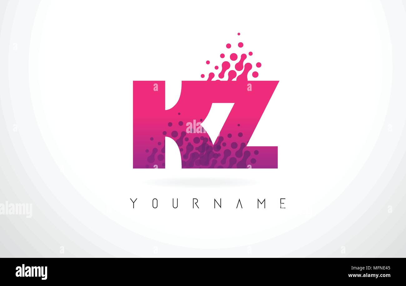 Kz K Z Letter Logo With Pink Letters And Purple Color Particles Dots Design Stock Vector Image