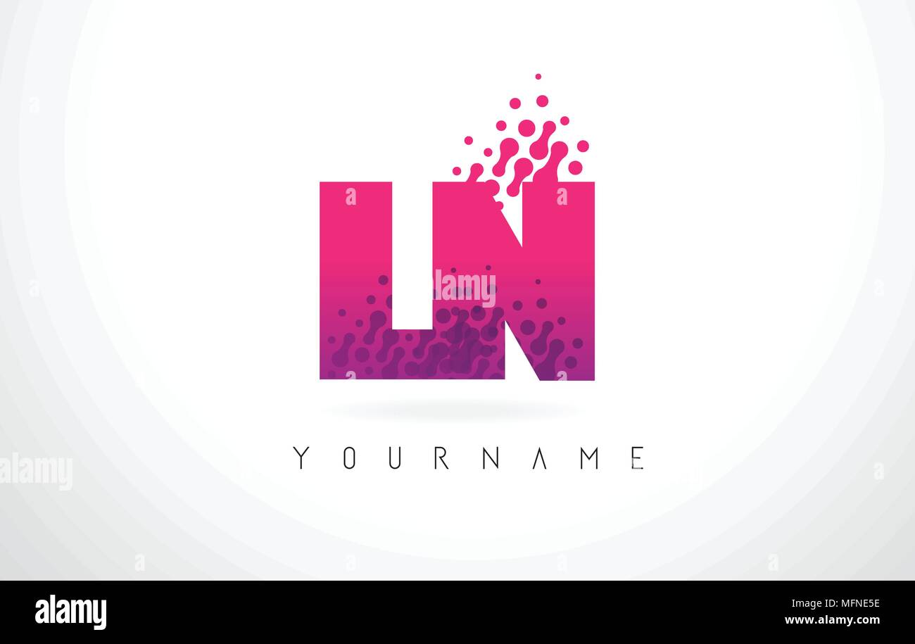 LN L N Letter Logo with Pink Letters and Purple Color Particles Dots Design. Stock Vector