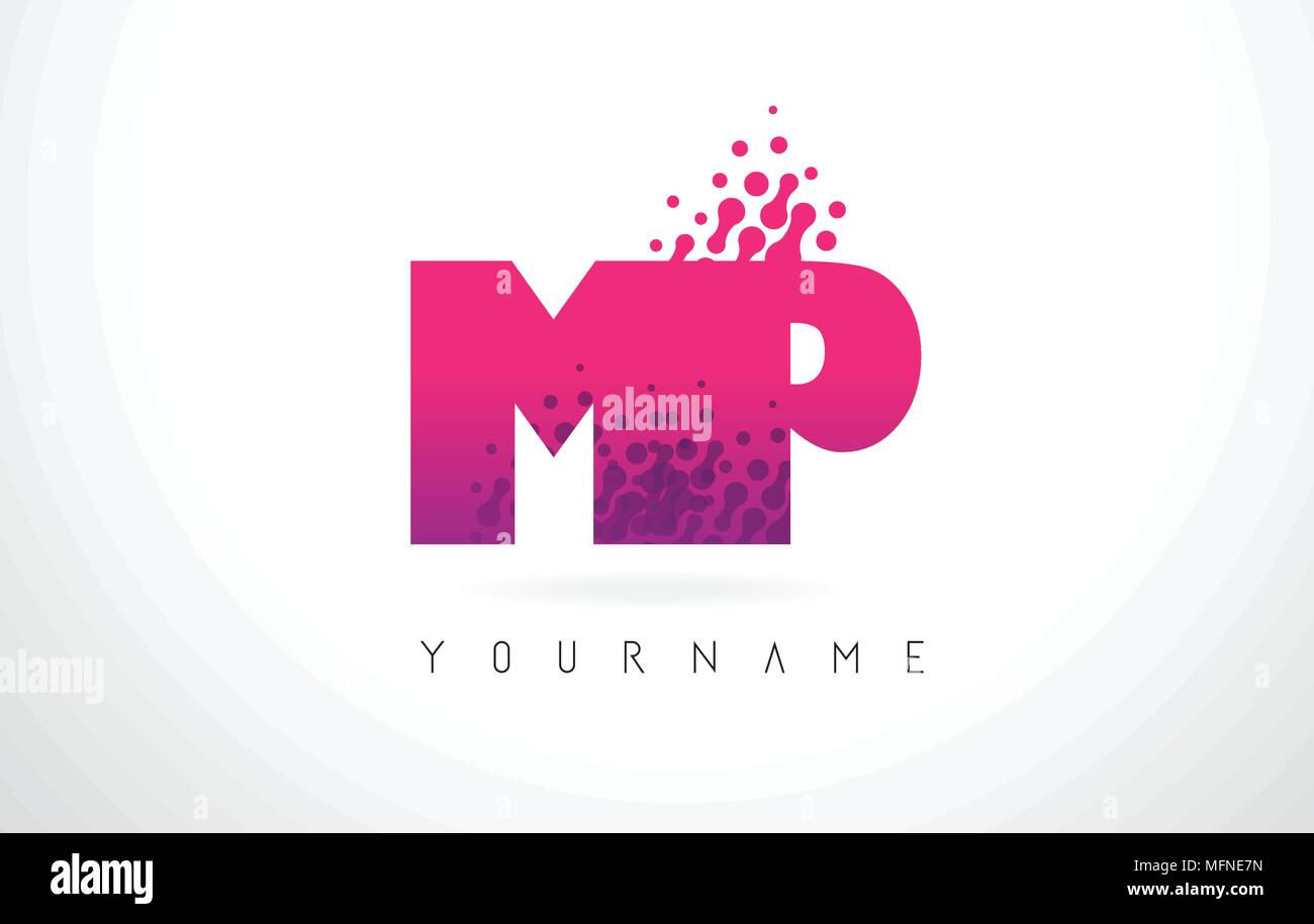 MP M P Letter Logo with Pink Letters and Purple Color Particles Dots ...
