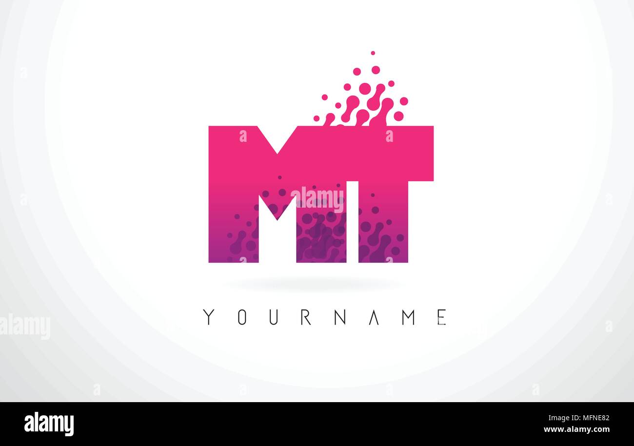 MT M T Letter Logo with Pink Letters and Purple Color Particles Dots ...