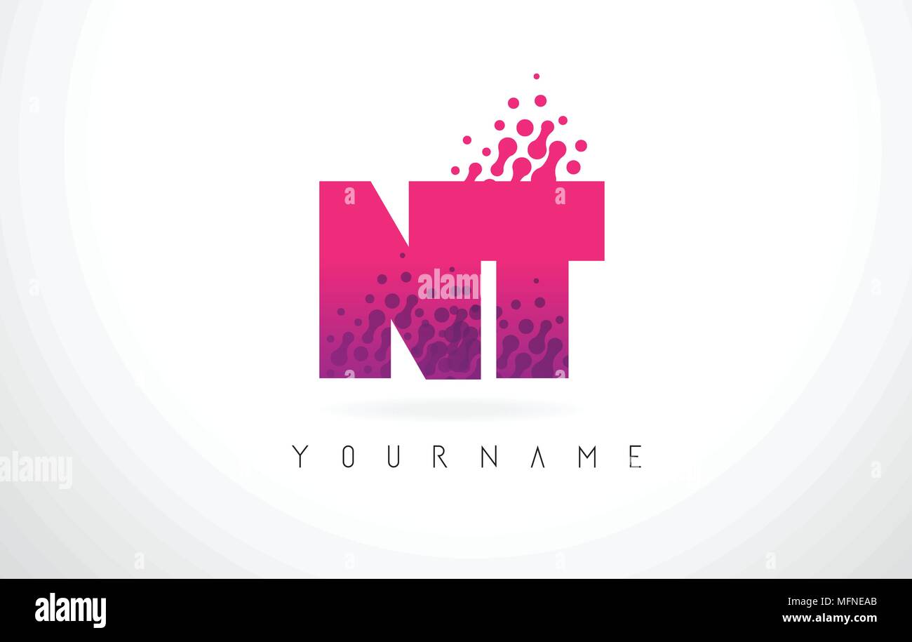 NT N T Letter Logo with Pink Letters and Purple Color Particles Dots ...