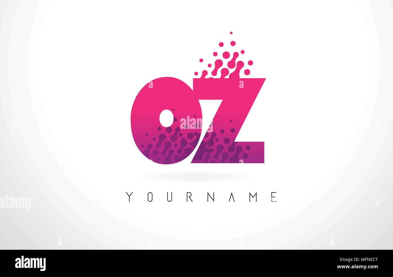 OZ O Z Letter Logo with Pink Letters and Purple Color Particles Dots Design. Stock Vector