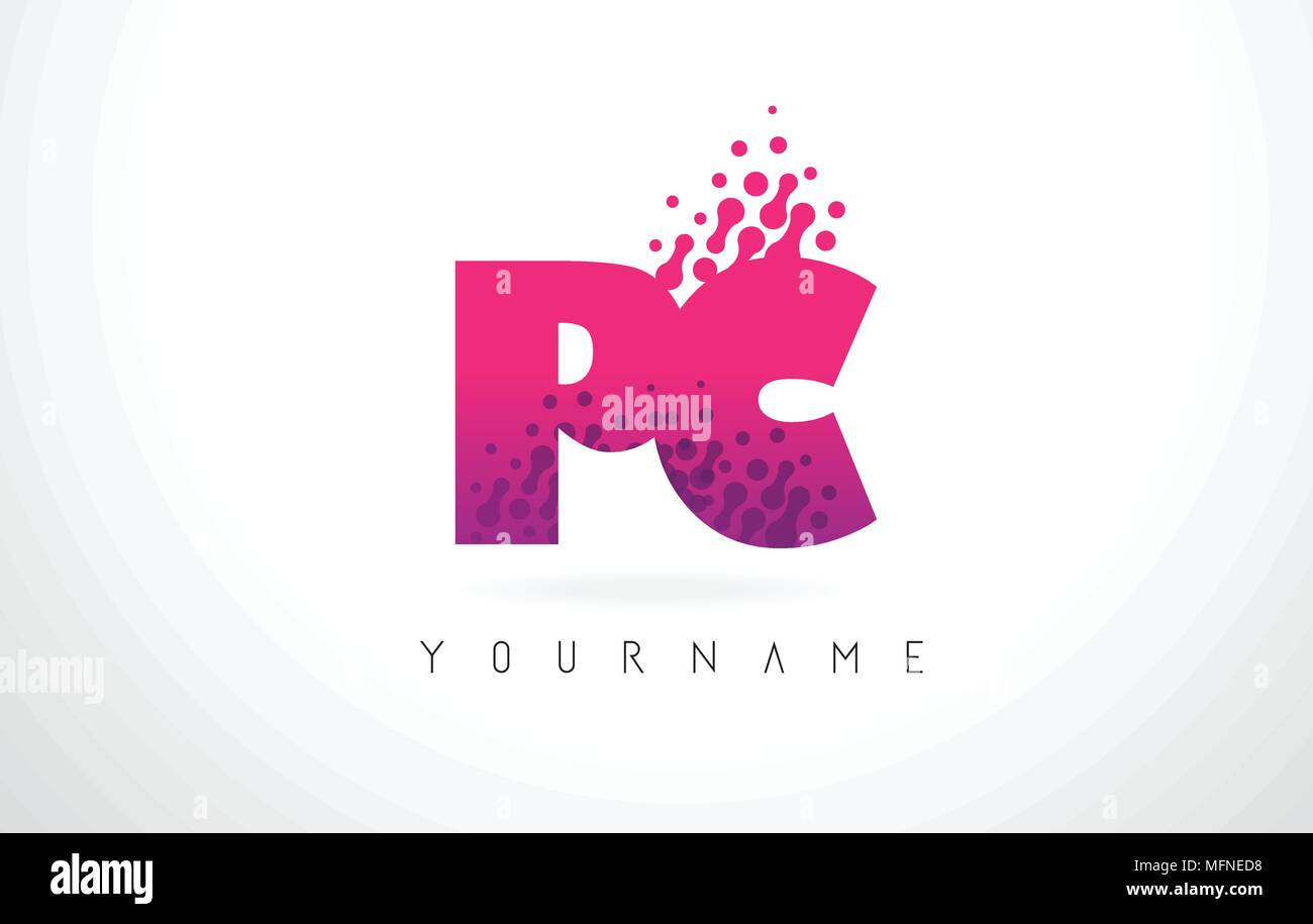 PC P C Letter Logo with Pink Letters and Purple Color Particles Dots ...