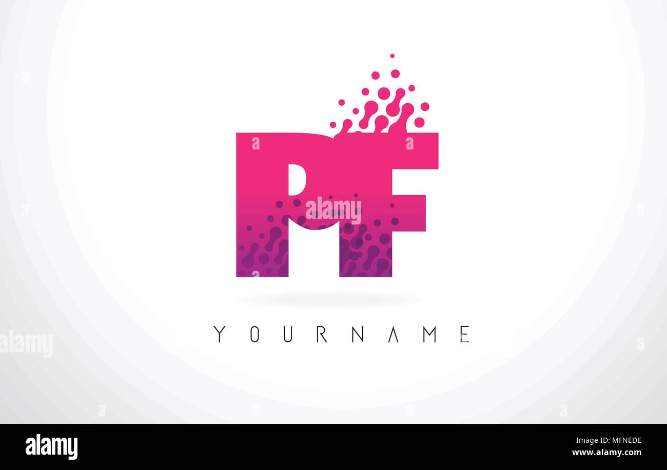 PF P F Letter Logo with Pink Letters and Purple Color Particles Dots Design. Stock Vector