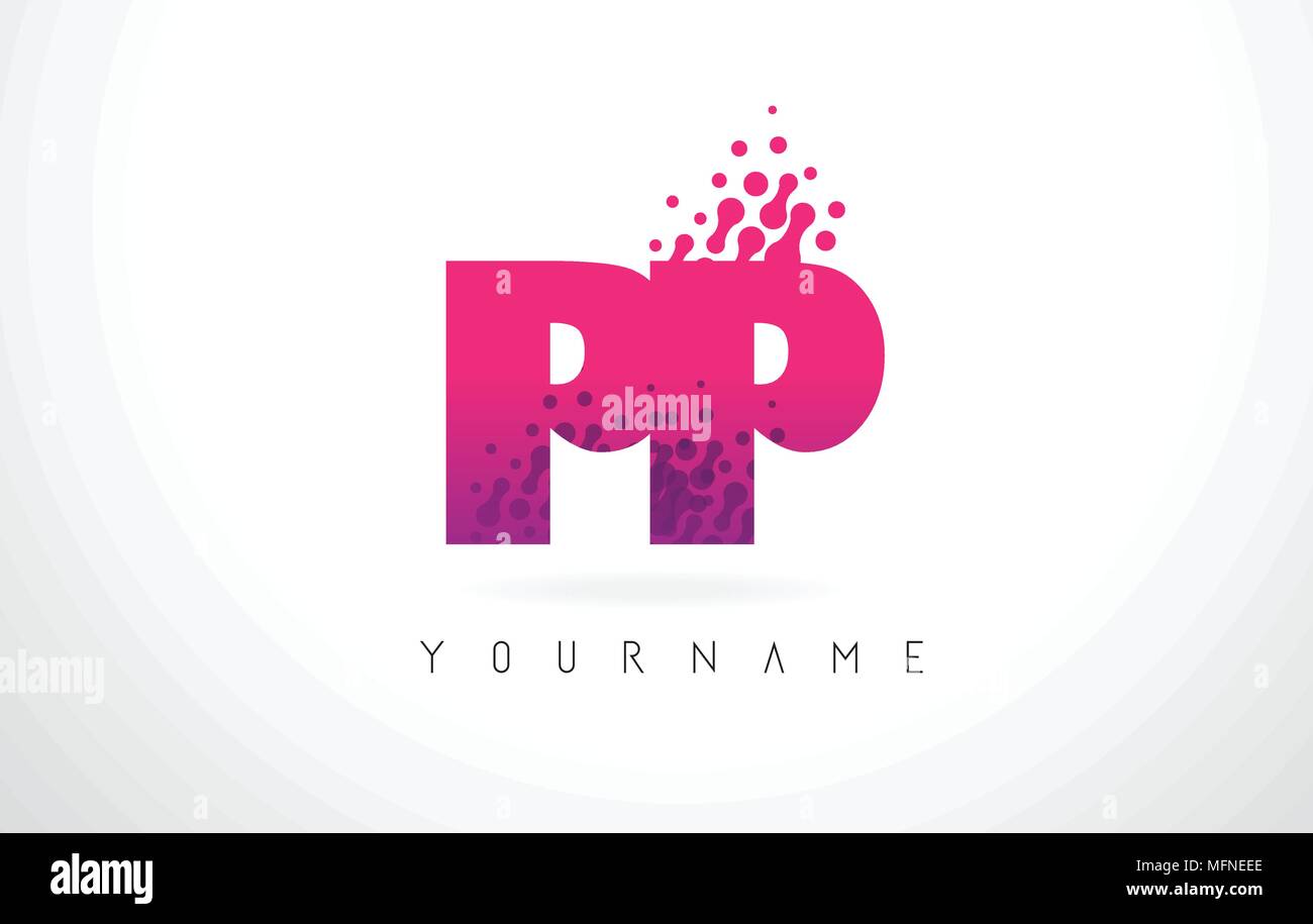 PP P Letter Logo with Pink Letters and Purple Color Particles Dots Design. Stock Vector