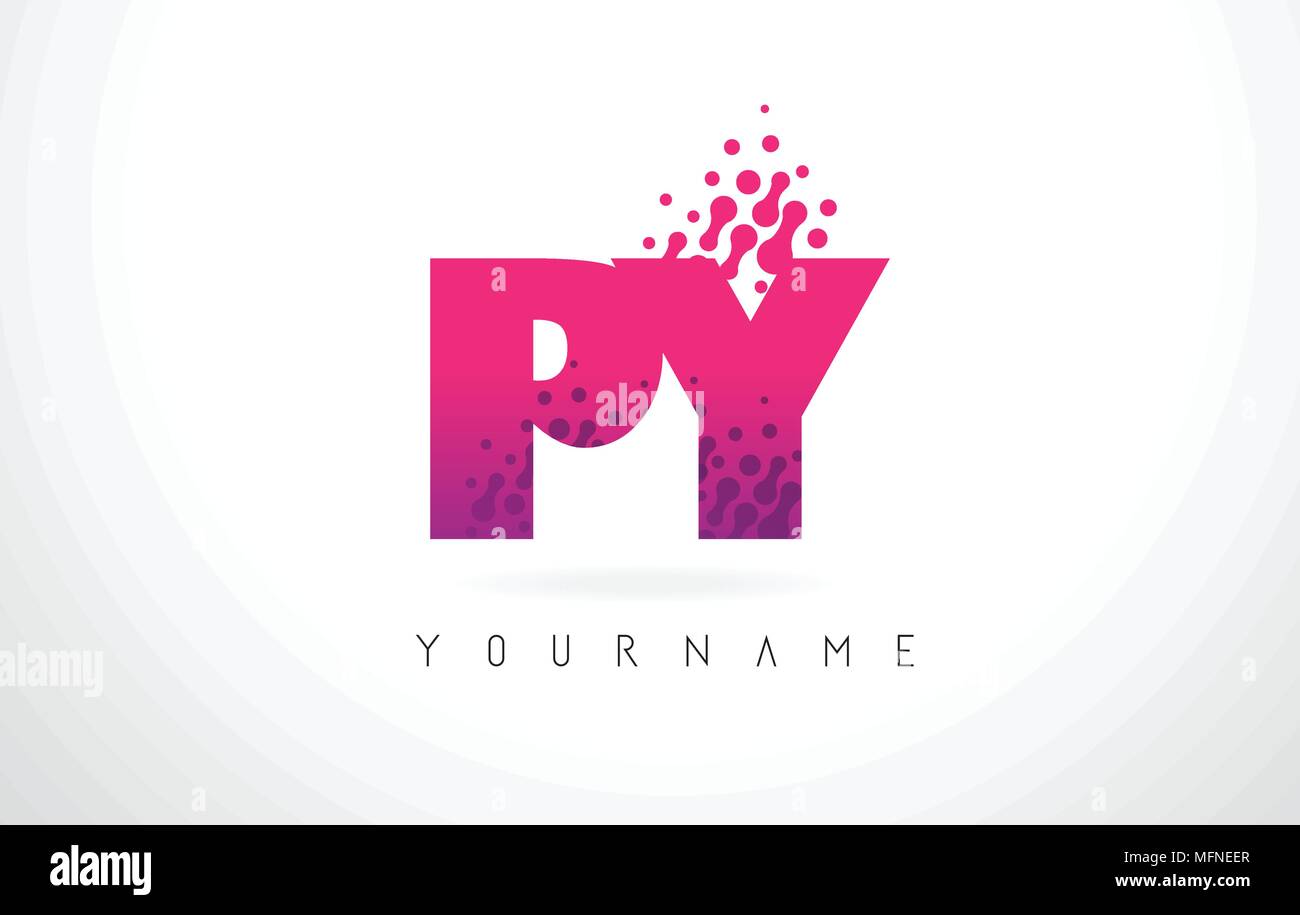 PY P Y Letter Logo with Pink Letters and Purple Color Particles Dots Design. Stock Vector