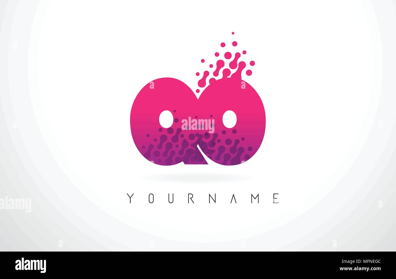 QO Q O Letter Logo with Pink Letters and Purple Color Particles Dots ...