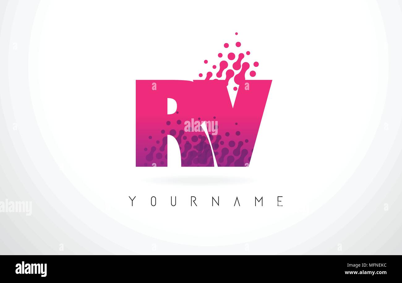 RV R V Letter Logo with Pink Letters and Purple Color Particles Dots ...