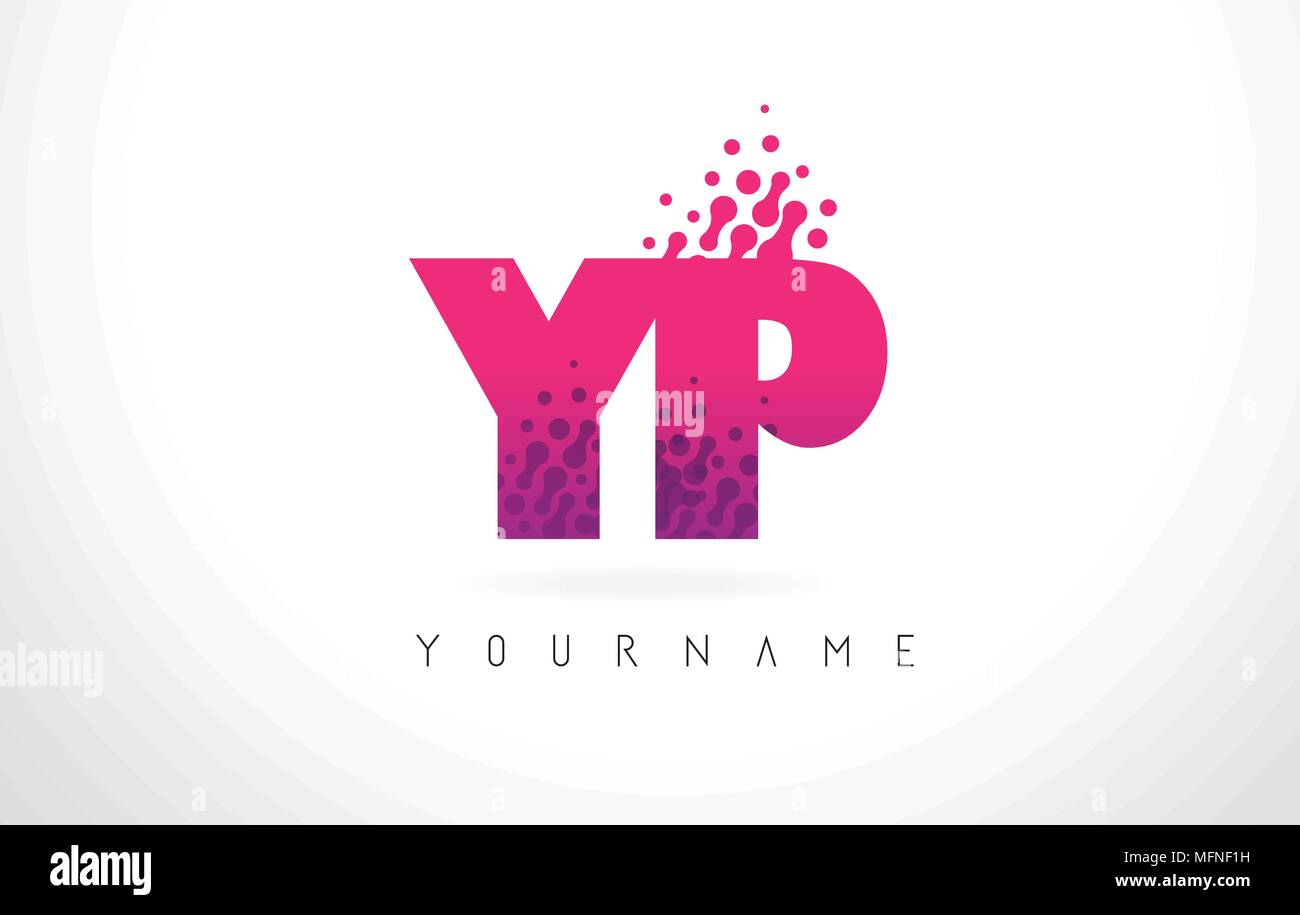 YP Y P Letter Logo with Pink Letters and Purple Color Particles Dots Design. Stock Vector